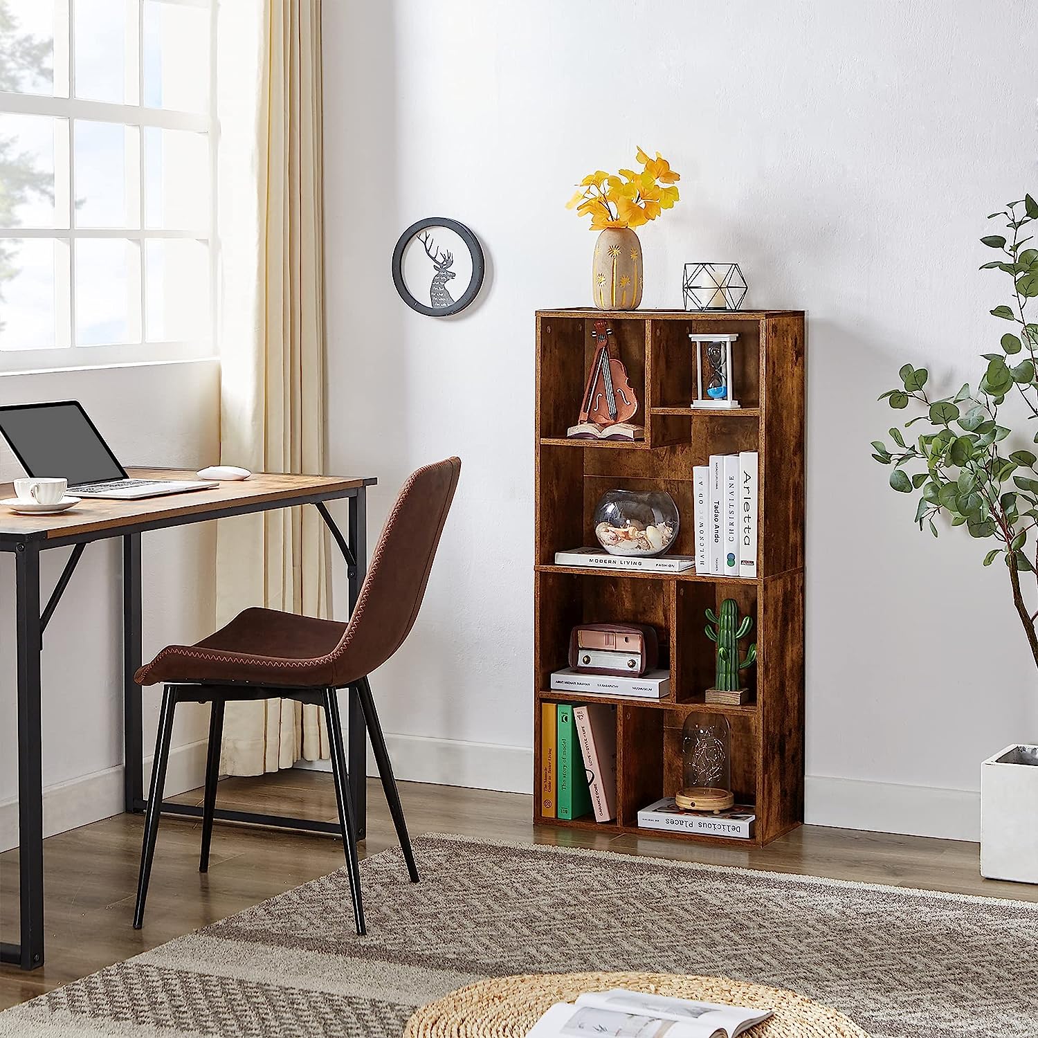 VECELO 42 Inch High Bookcase, 4-Tier Modern Storage Cabinet 7 Cubes - VECELO