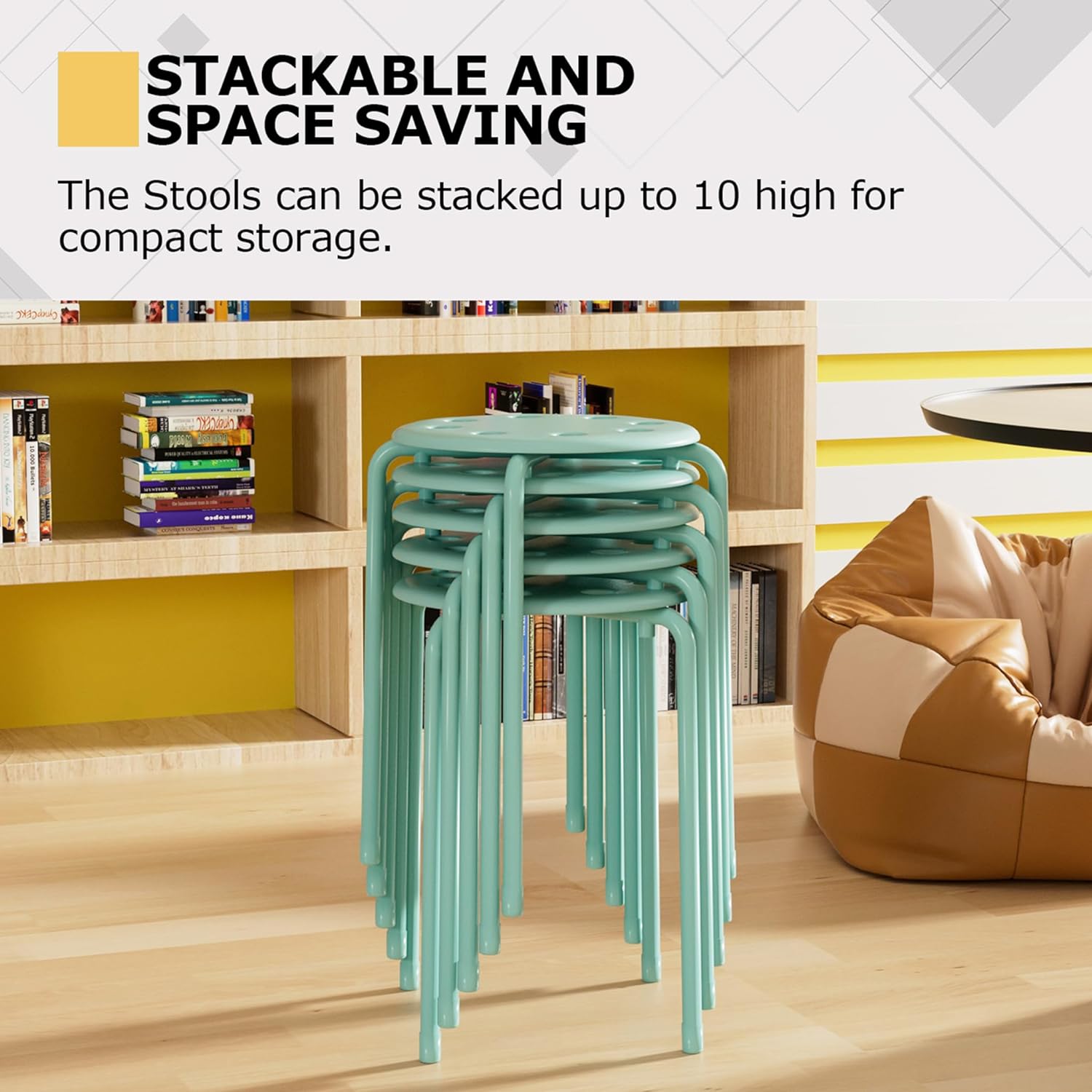 VECELO 6-Piece Stacking Stools, 17.7 Inch Standard Height - VECELO