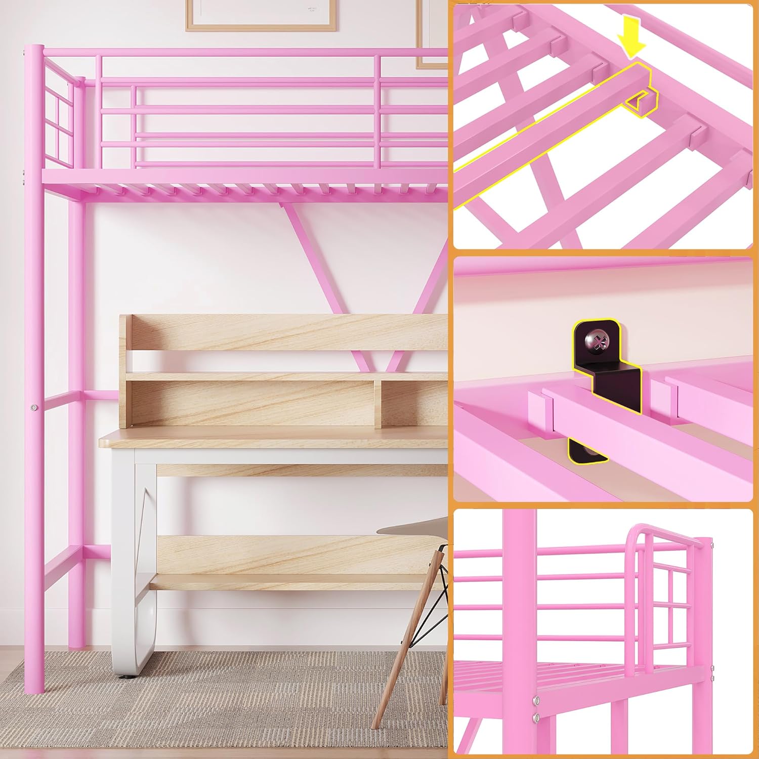 VECELO Metal Loft Bed Twin Size