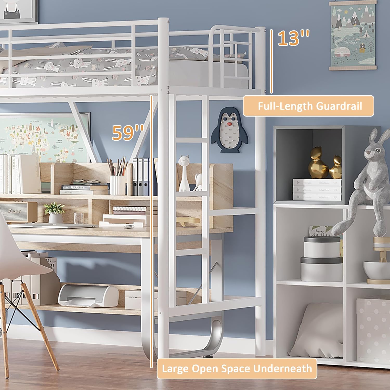 VECELO Metal Loft Bed Twin Size