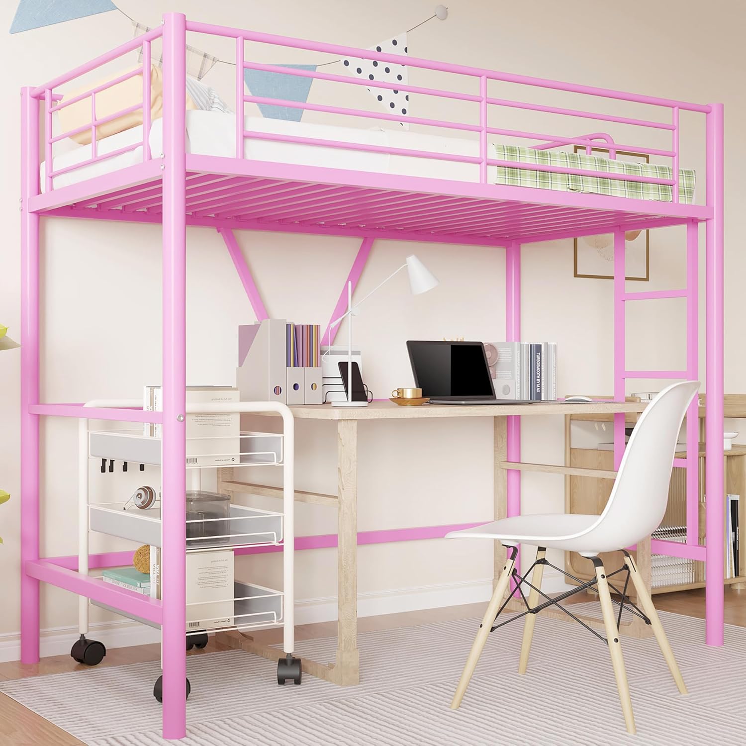 VECELO Metal Loft Bed Twin Size