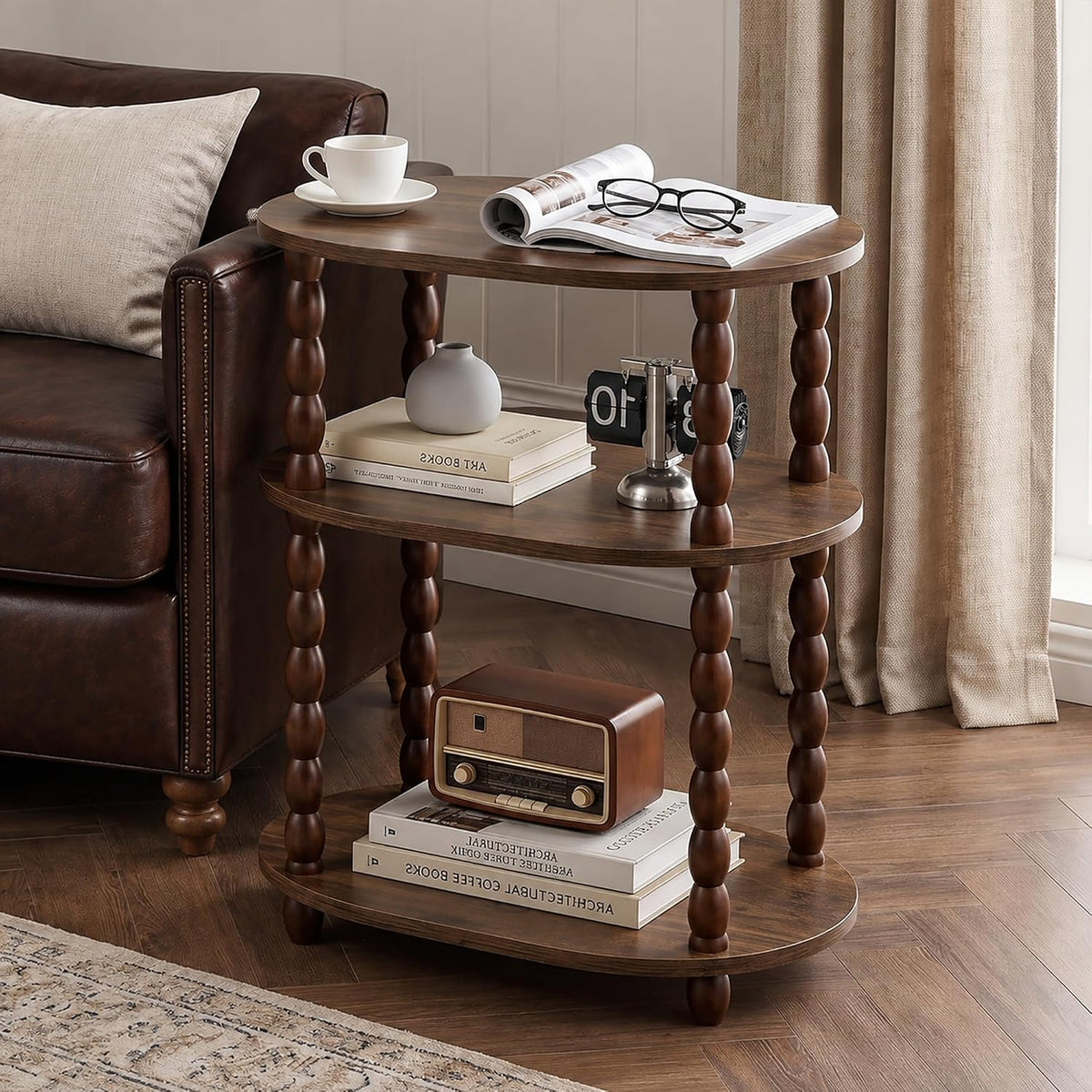 VECELO Oval Side Table  3-Tier Small End Table  Night Stand Accent Table