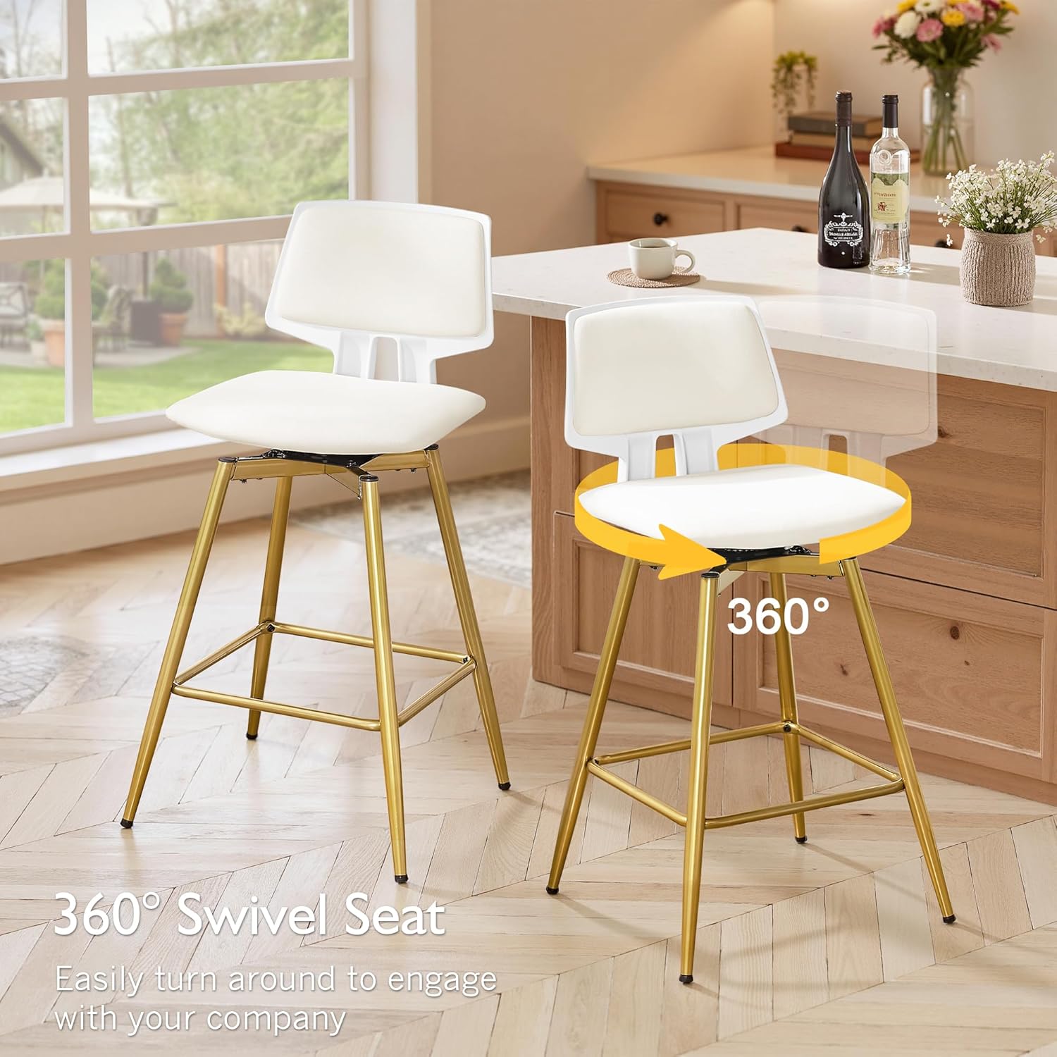 VECELO Swivel Upholstered Bar Stools Set of 2