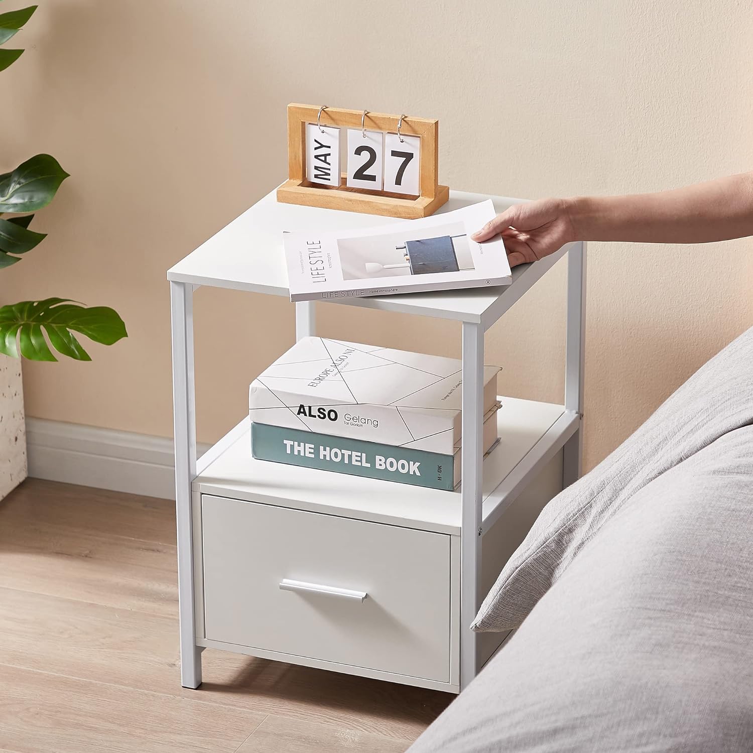 VECELO Nightstand Modern Square End Side Table, 1 Pack/2 Packs - VECELO