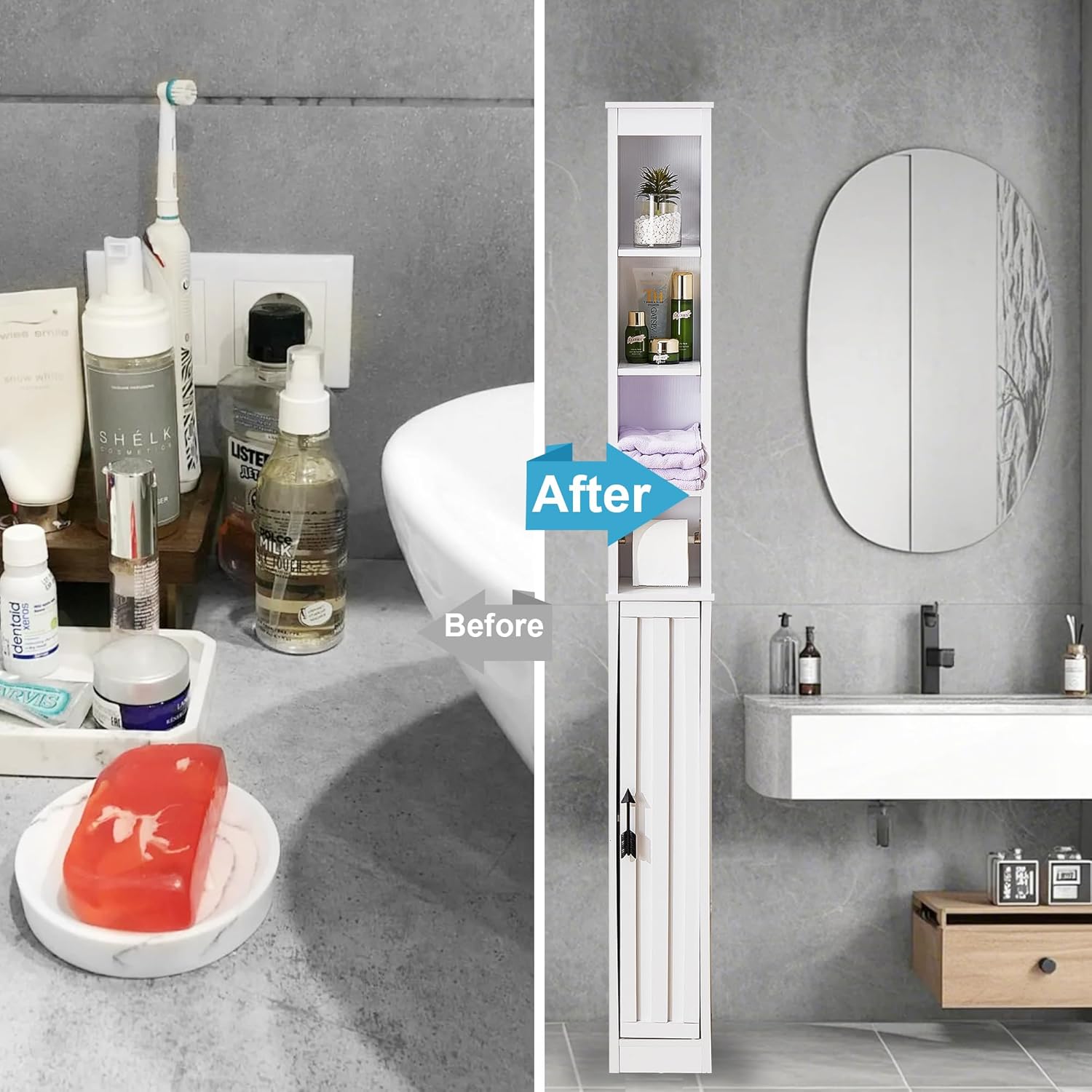 VECELO Bathroom Tall Cabinet with Adjustable Shelves - VECELO