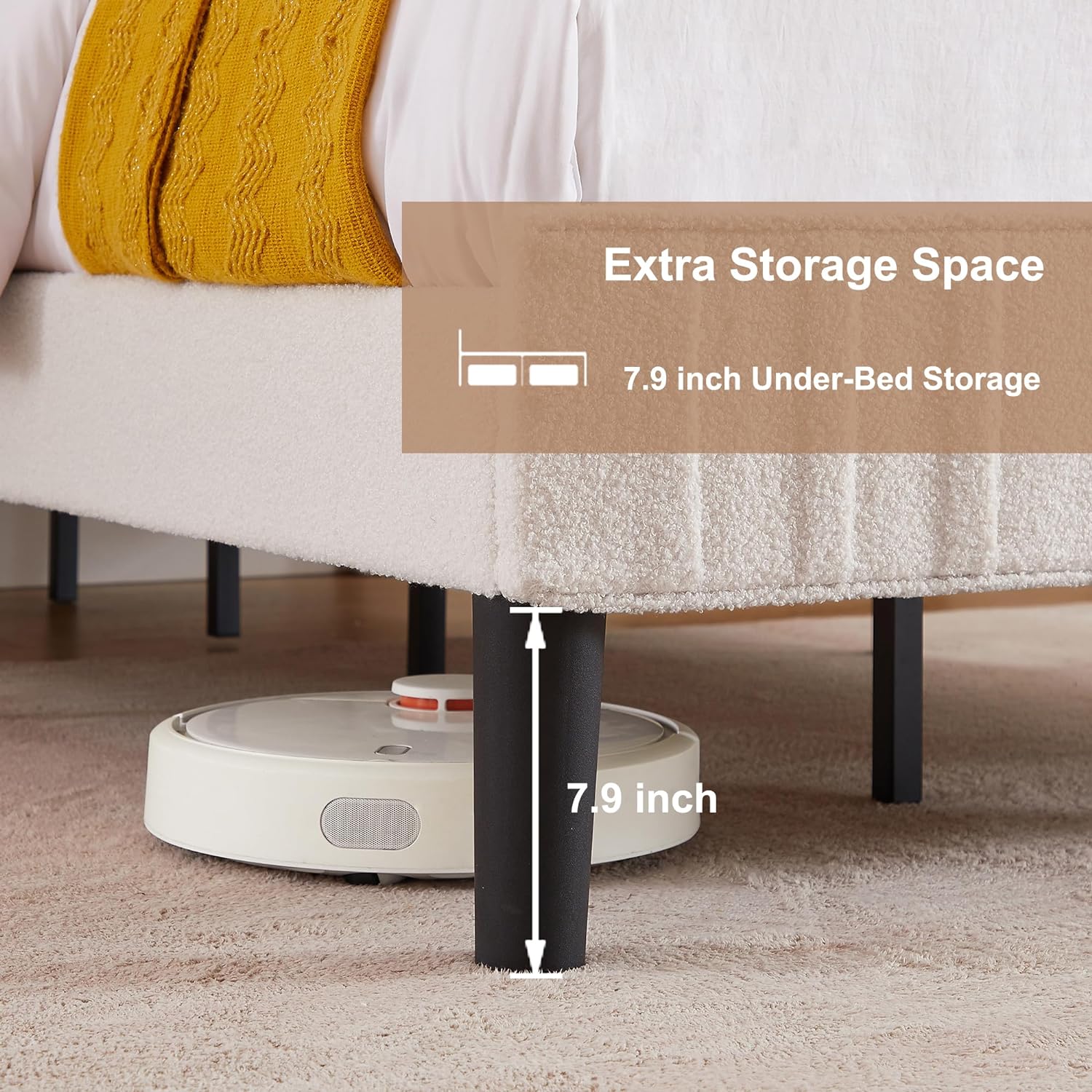 VECELO Upholstered Platform Bed Frame with Sheepskin Fabric Adjustable Headboard/Strong Wood Slats Supports