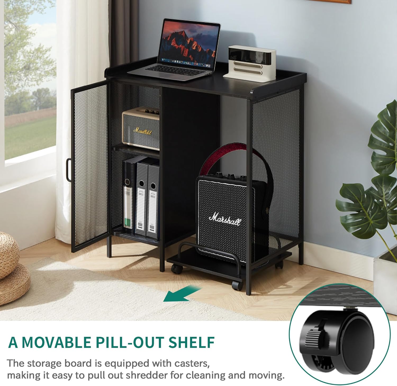 VELELO Printer Desk with Rolling Paper Shredder Stand