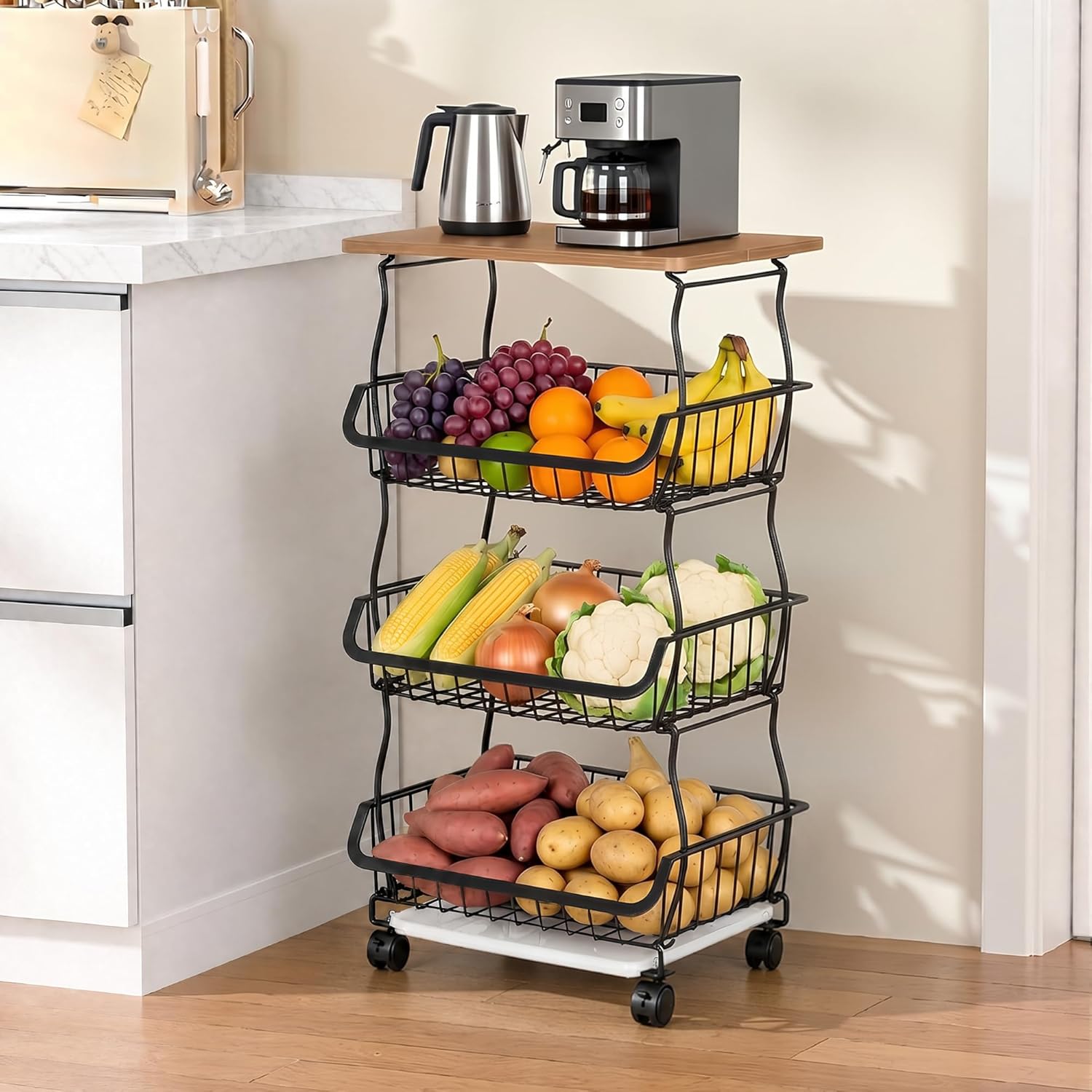 VECELO 4-Tier Fruit Basket with Wheels