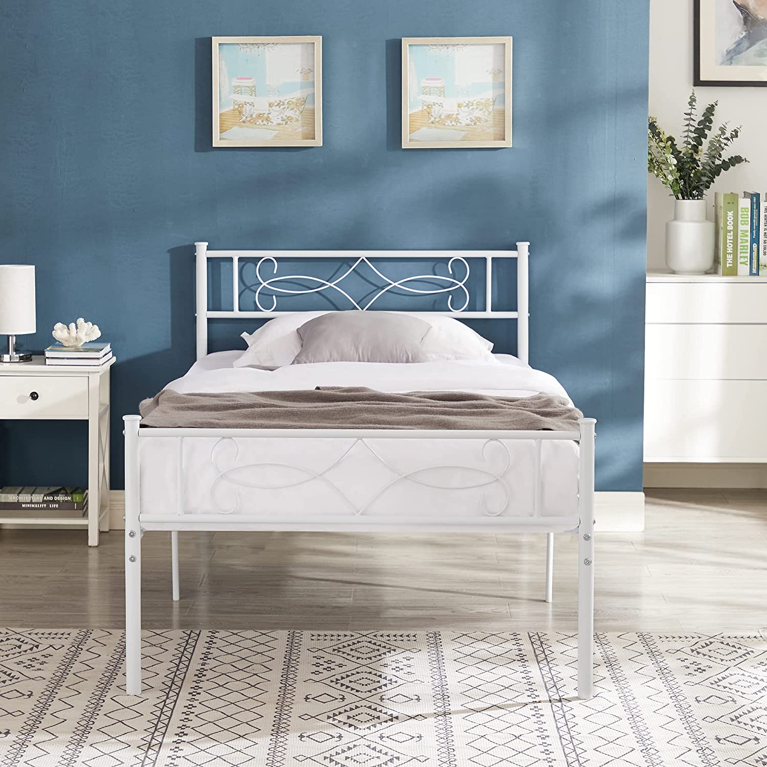 VECELO Metal Platform Bed Frame with Headboard & Footboard Premium Steel Slat Support Noise-Free