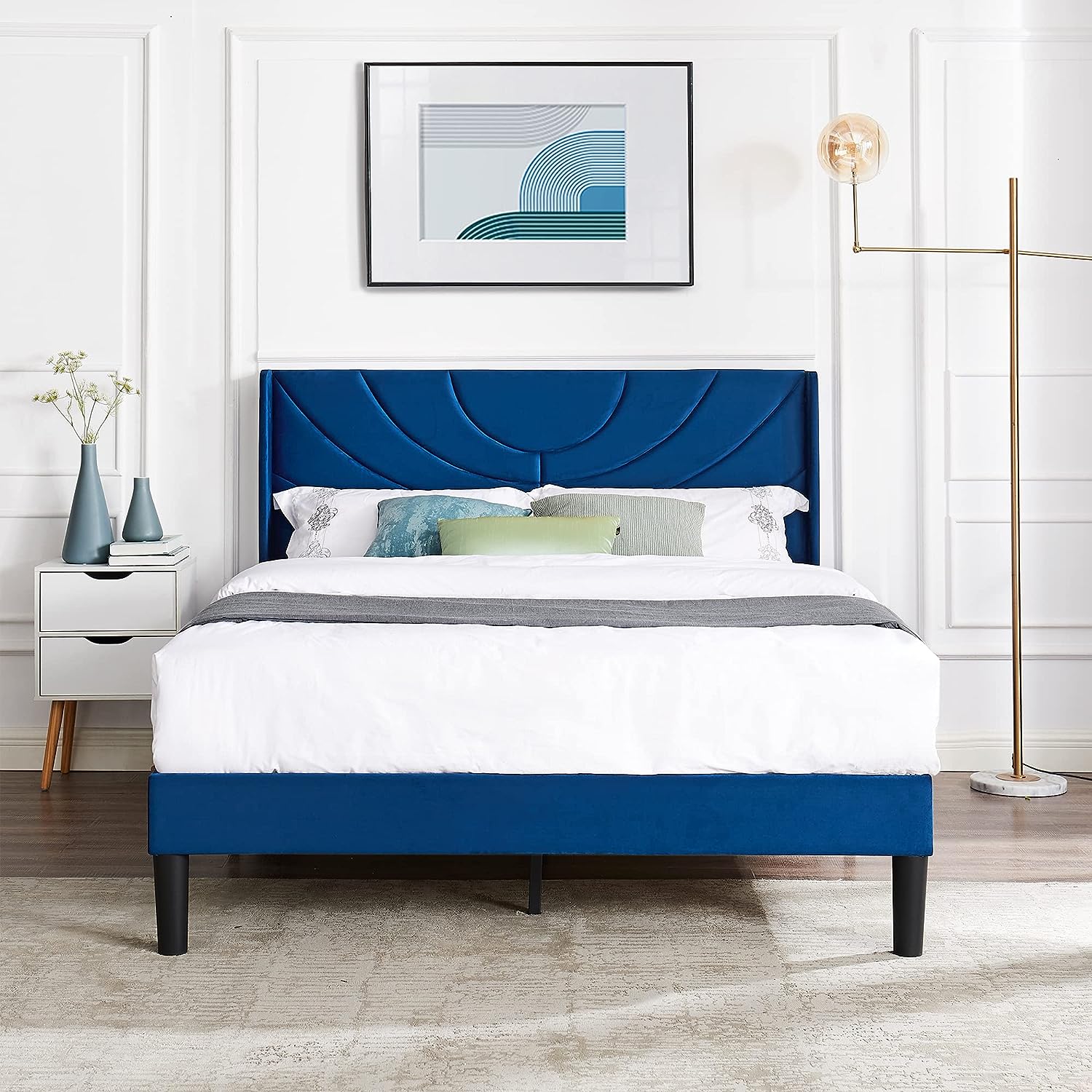 VECELO Upholstered Platform Bed Frame with Adjustable Fabric Headboard