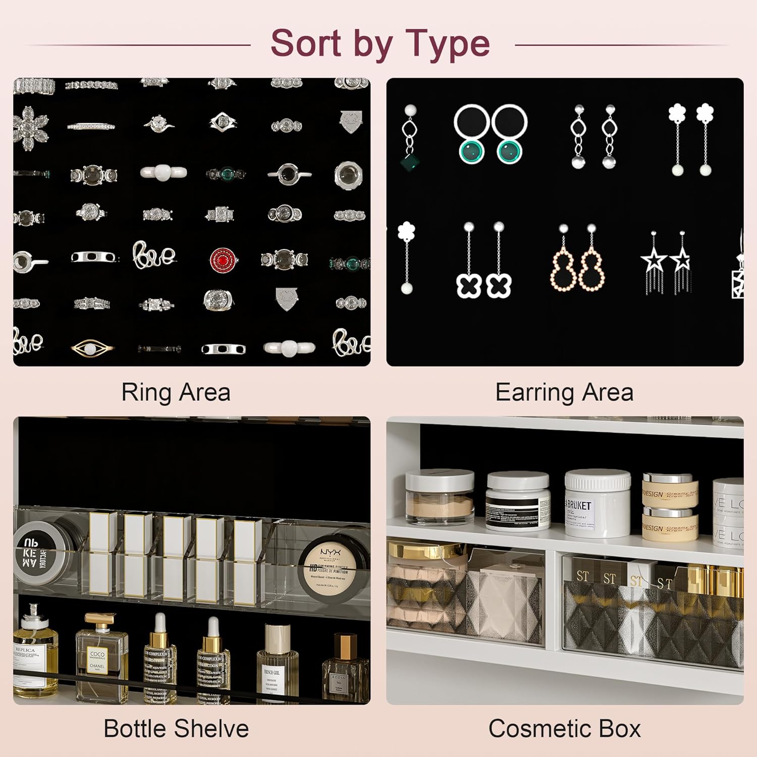 VECELO LED Mirror Jewelry Cabinet - VECELO