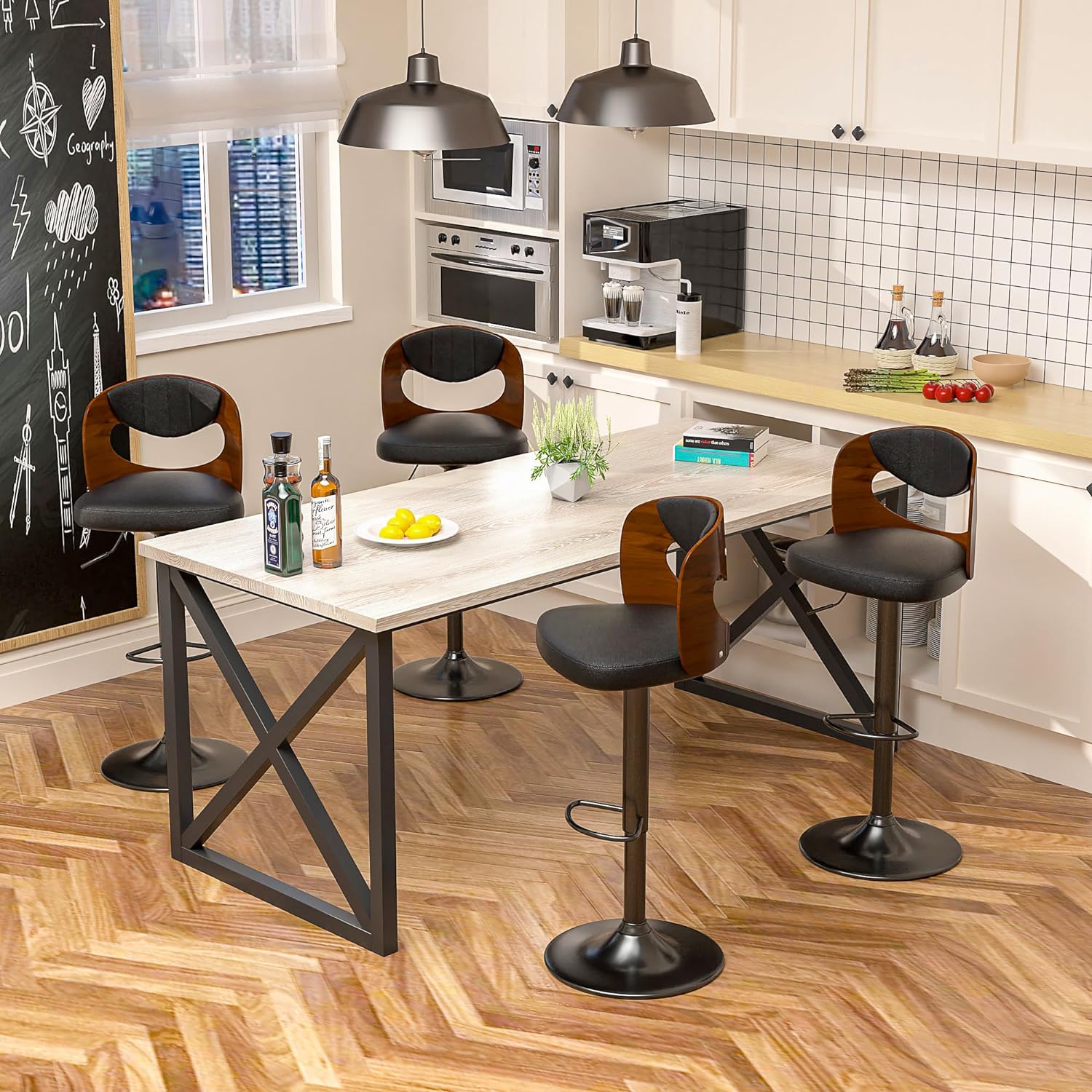 VECELO Bar Stool Set of 2,Counter Height Stools with Bentwood Back - VECELO