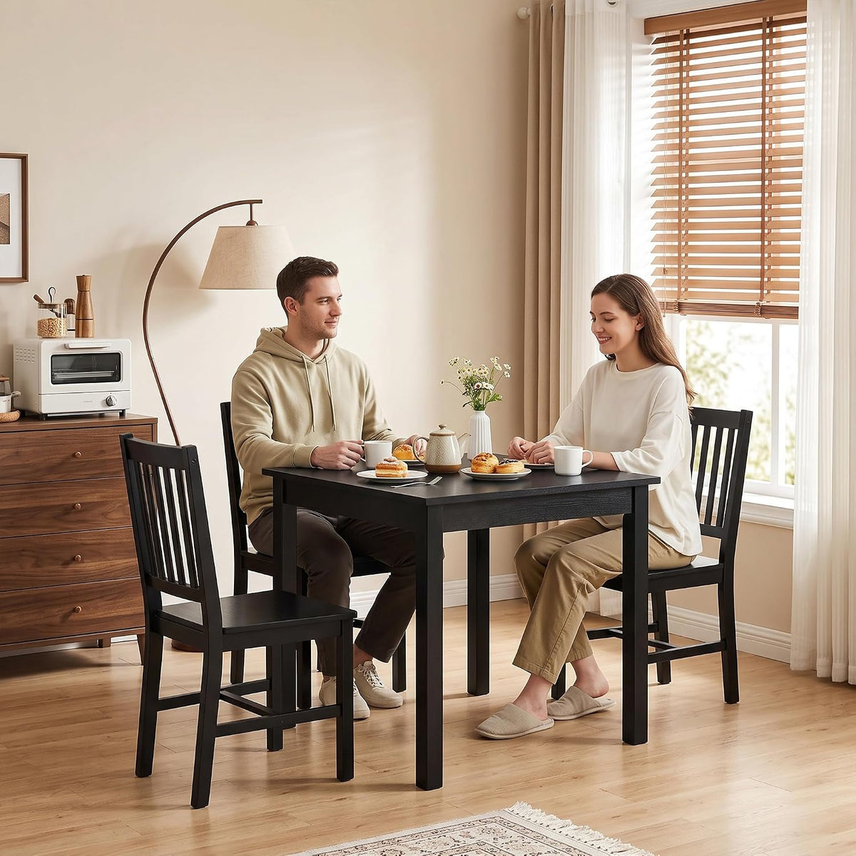 VECELO Square Dining Table for 2-4 People  29” x 29” Compact Kitchen Table with Solid Wood Legs