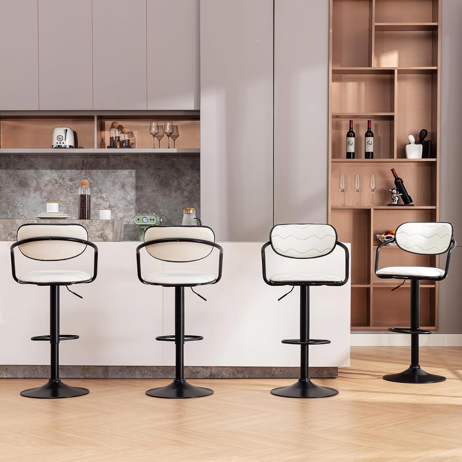 VECELO Bar Stools Set of 2, Adjustable Counter Height Barstools with Back and Arm - VECELO