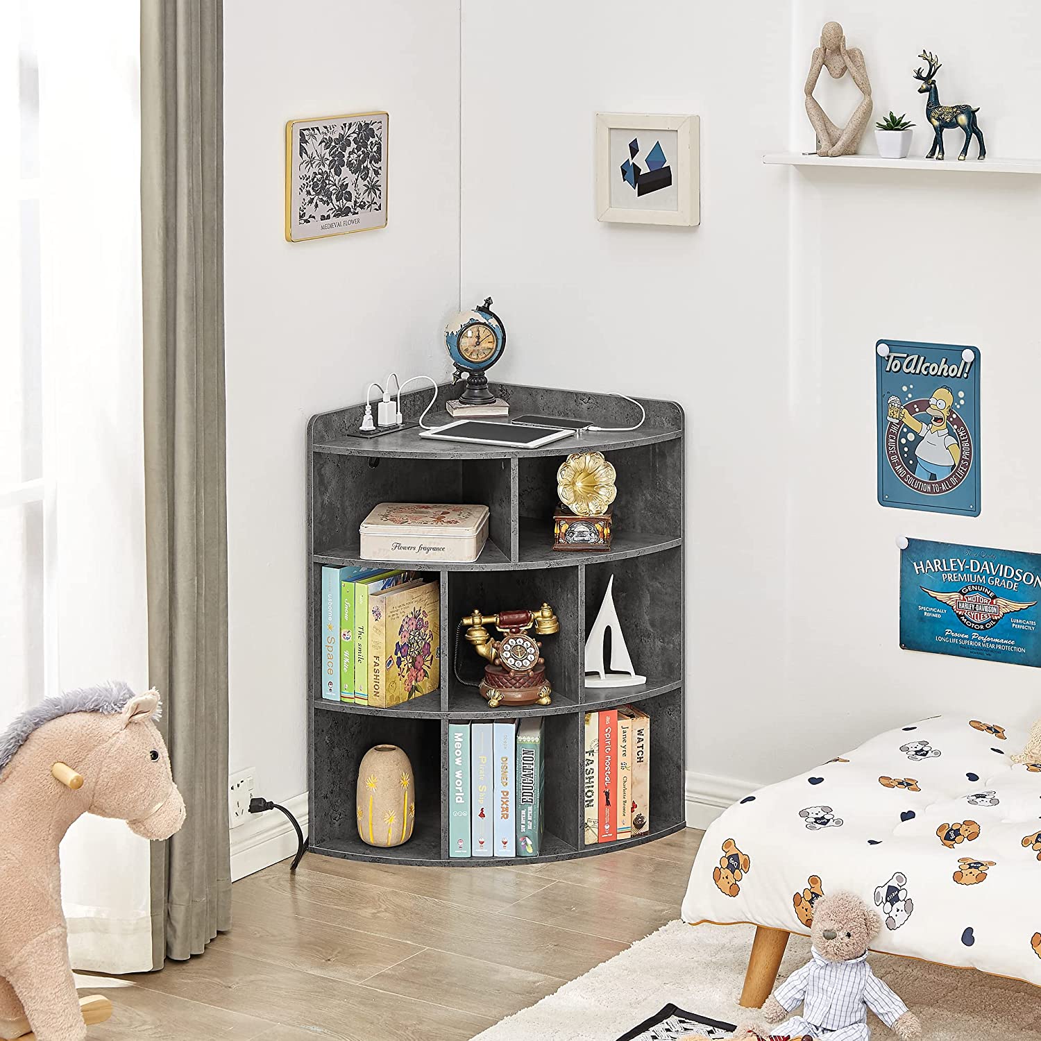 VECELO 3-Tier Corner Cabinet with 8 Cubbies, Wooden Cube Storage Organizer - VECELO