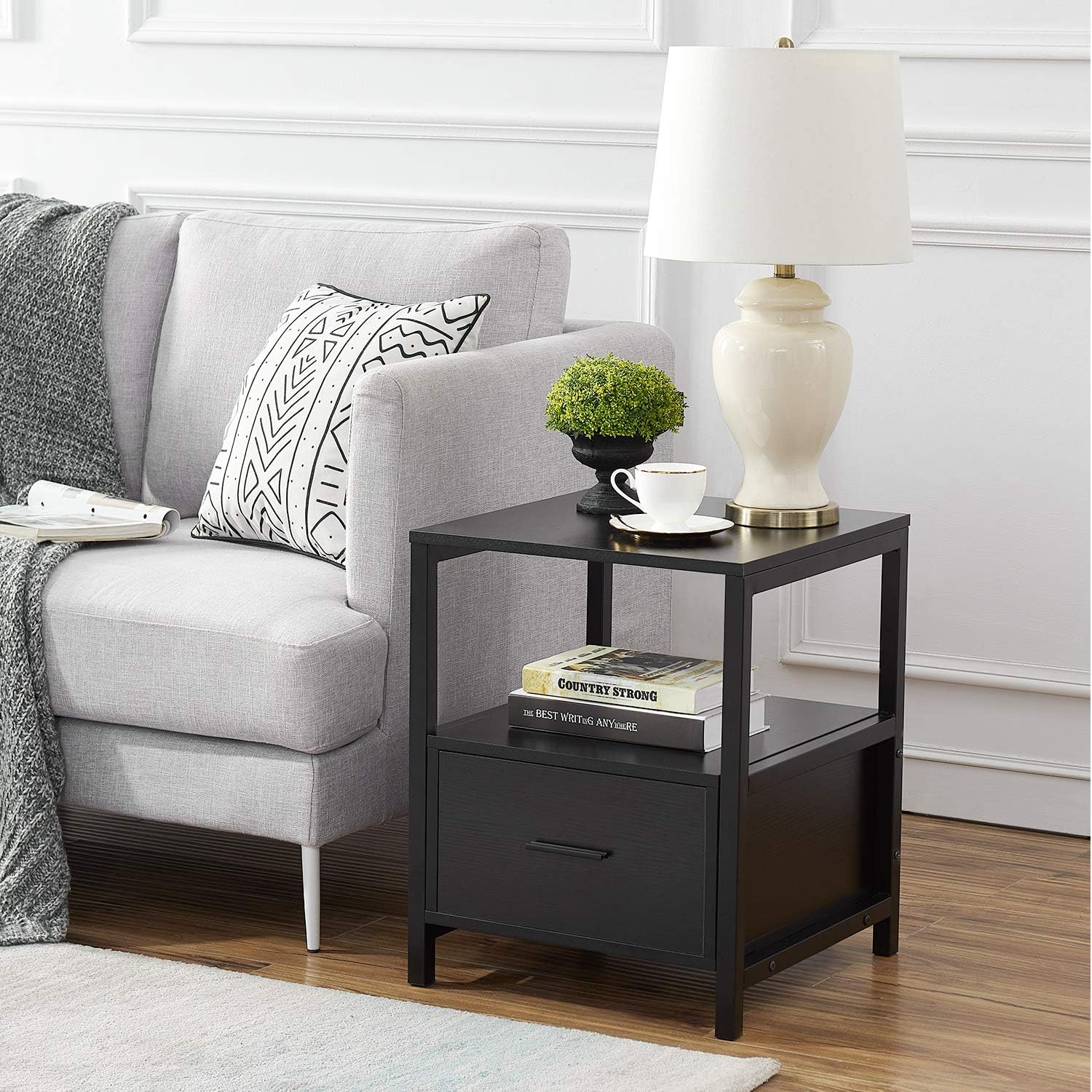 VECELO Nightstand Modern Square End Side Table, 1 Pack/2 Packs - VECELO