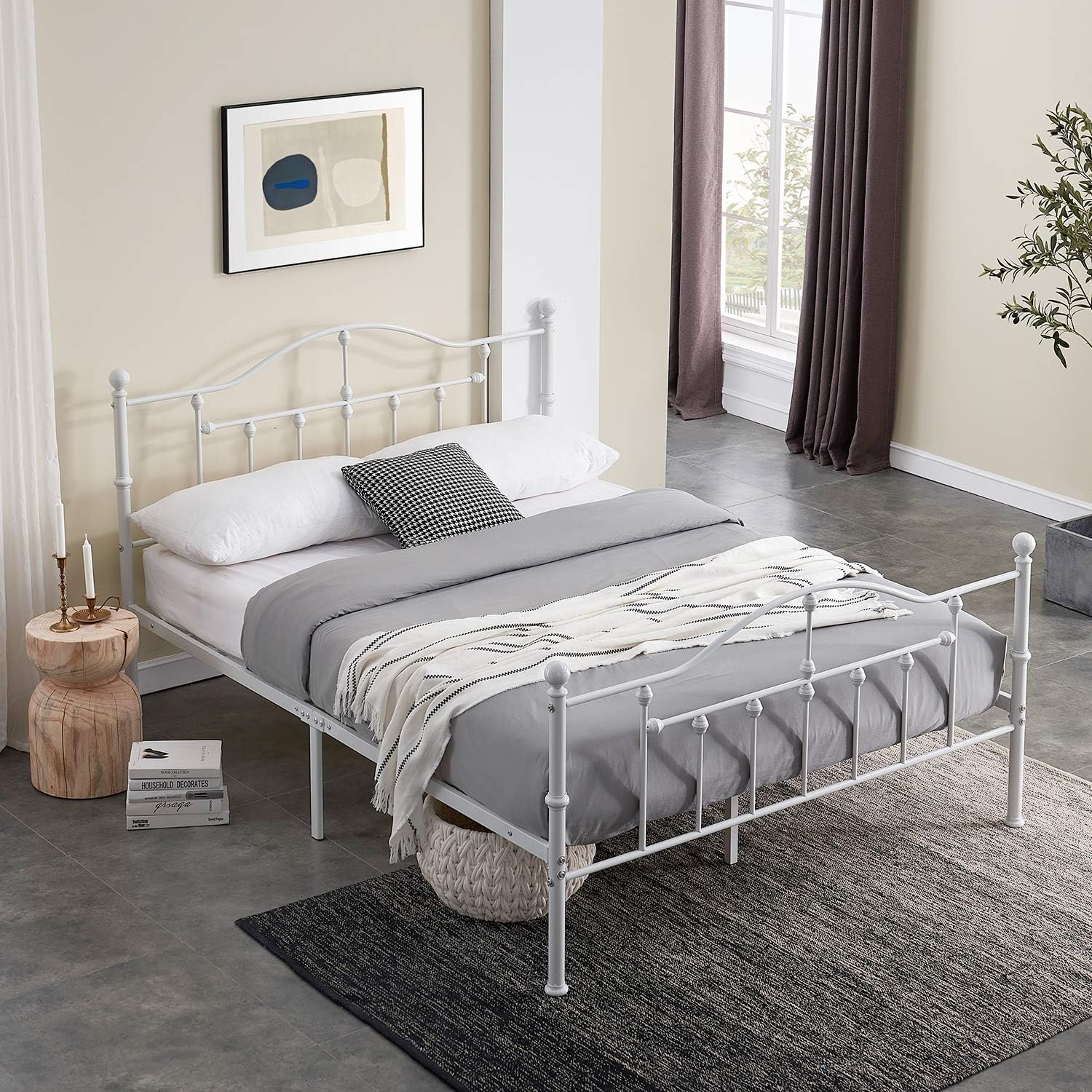 VECELO Classical Black Bed Frame Metal Platform Mattress Foundation with Headboard & Footboard - VECELO