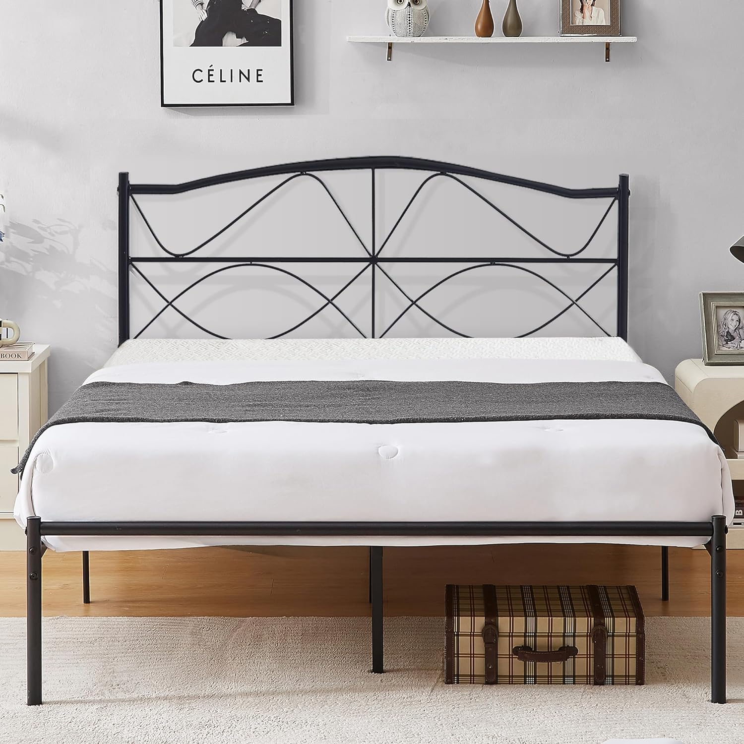VECELO Bed Frame, Metal Bed Platform with Headboard - VECELO