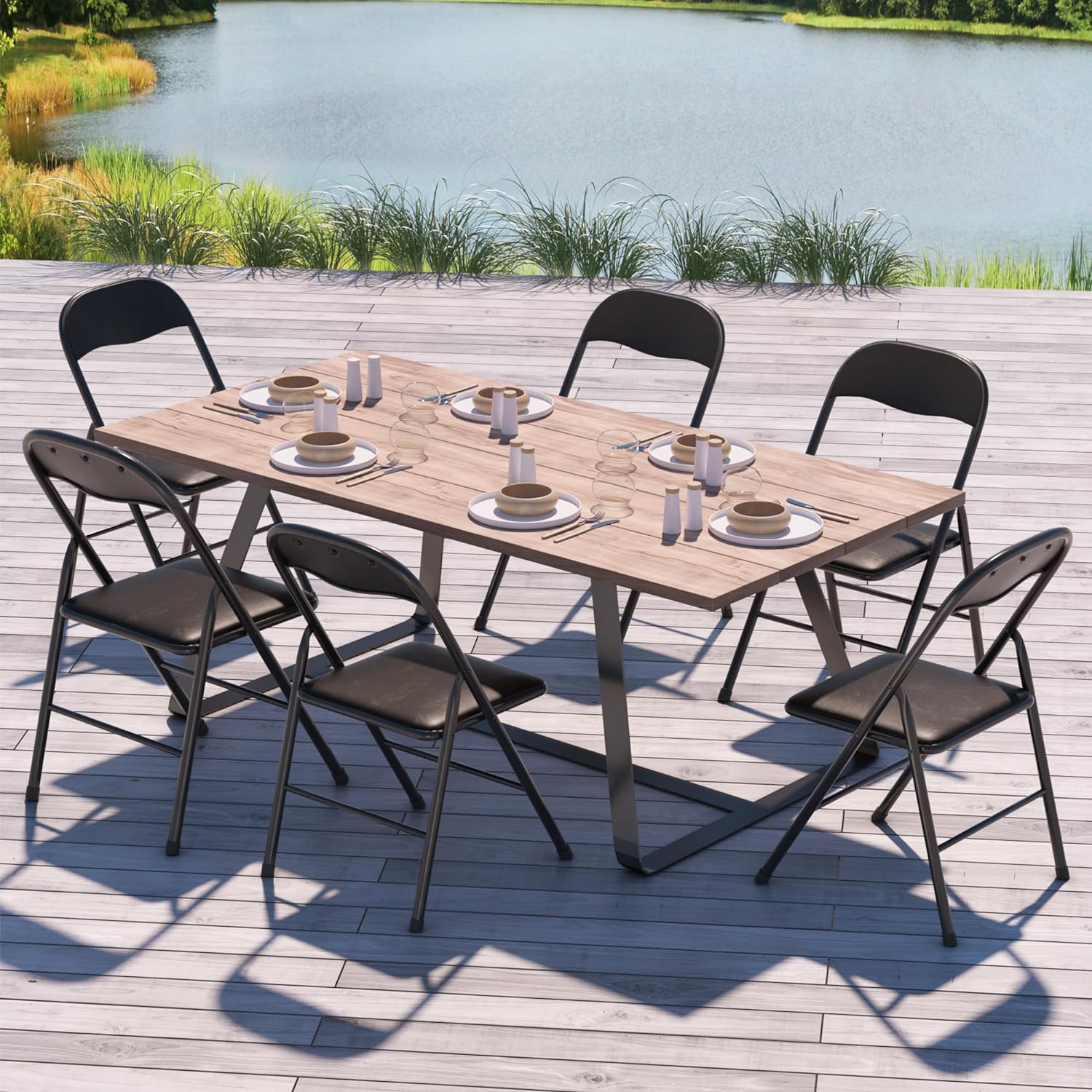 VECELO Folding Chairs 4 Pack Metal Portable with Soft PU Padded Seats