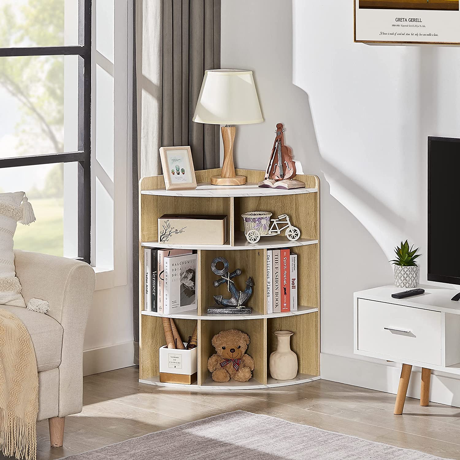 VECELO 3-Tier Corner Cabinet with 8 Cubbies, Wooden Cube Storage Organizer - VECELO