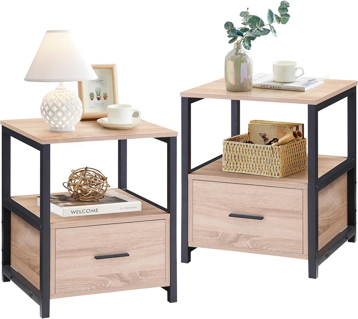 VECELO Nightstand Modern Square End Side Table, 1 Pack/2 Packs - VECELO