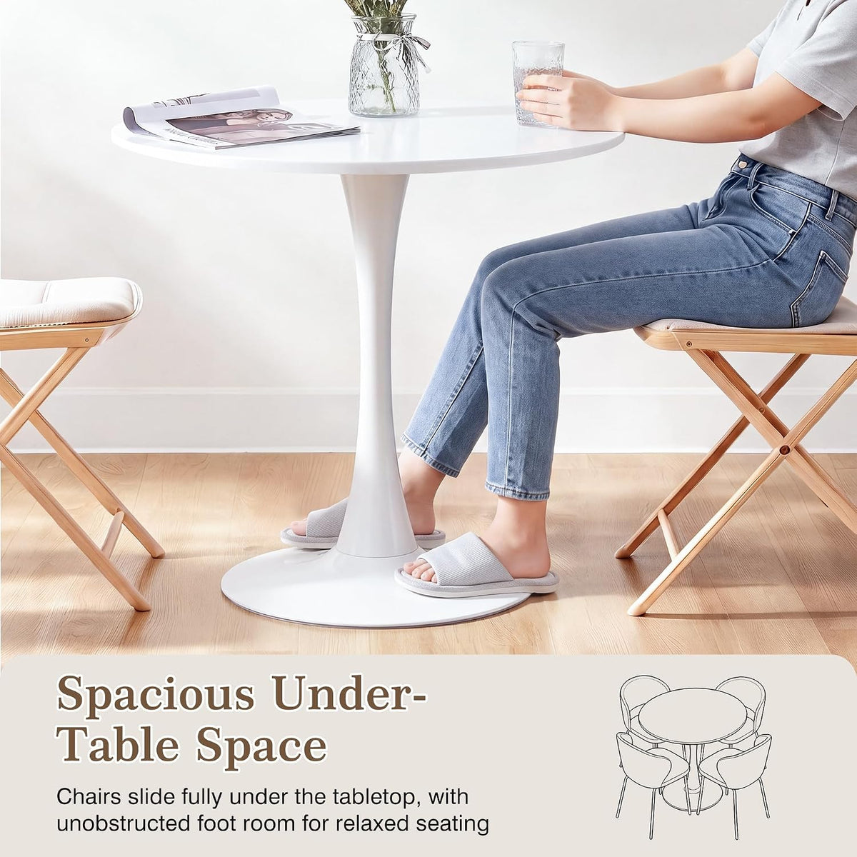 VECELO Round Dining Table, Mid-Century Tulip Table