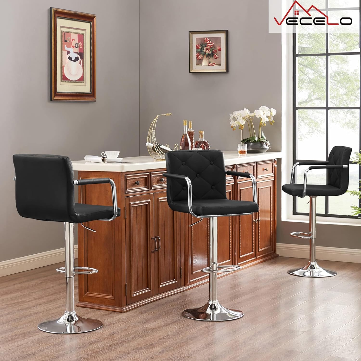 VECELO Adjustable Counter Height Bar Stools Set of 2 - VECELO