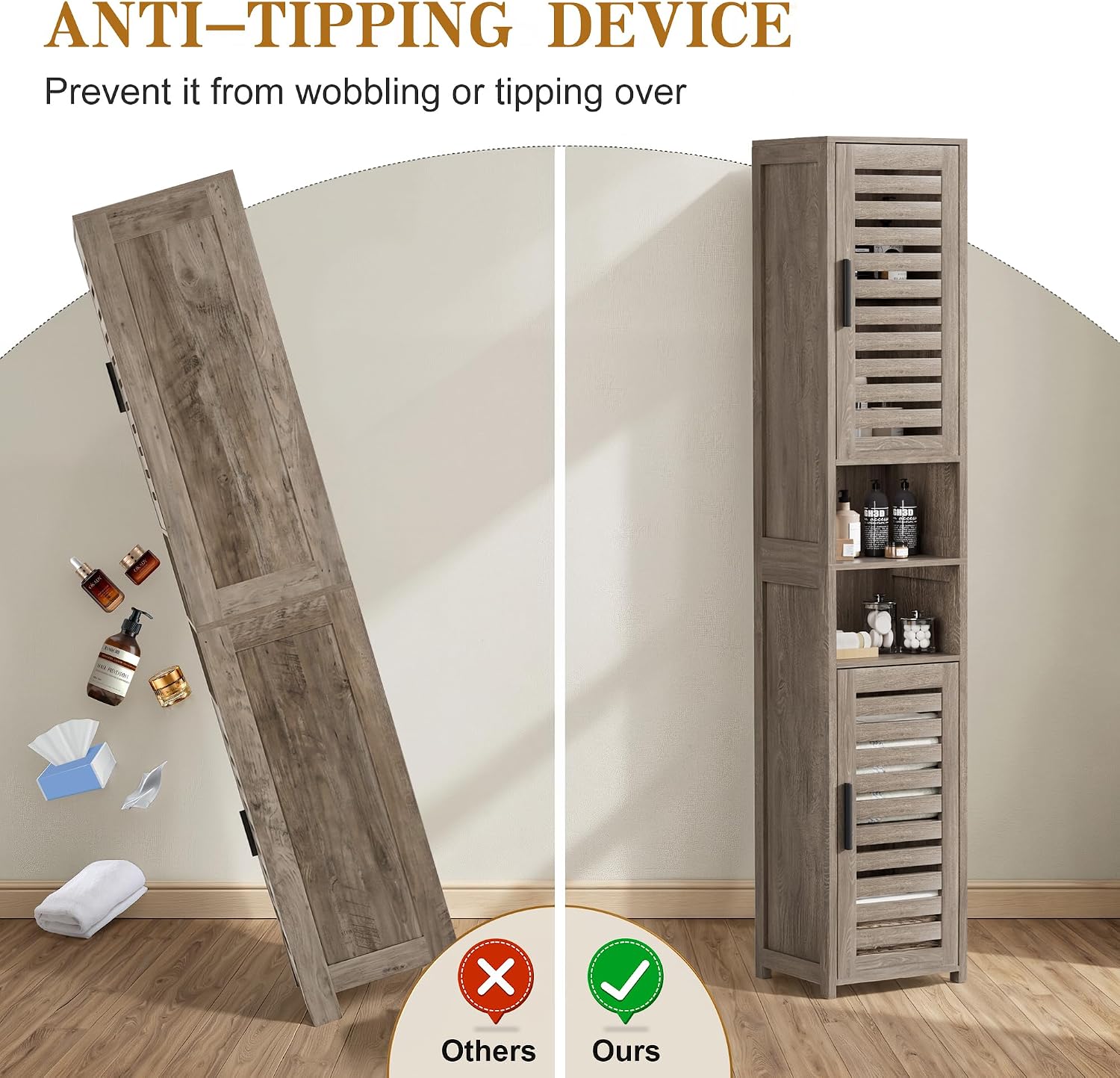 VECELO Tall Bathroom Cabinet with 2 Doors, 67" H Narrow Storage Unit with Adjustable Shelves