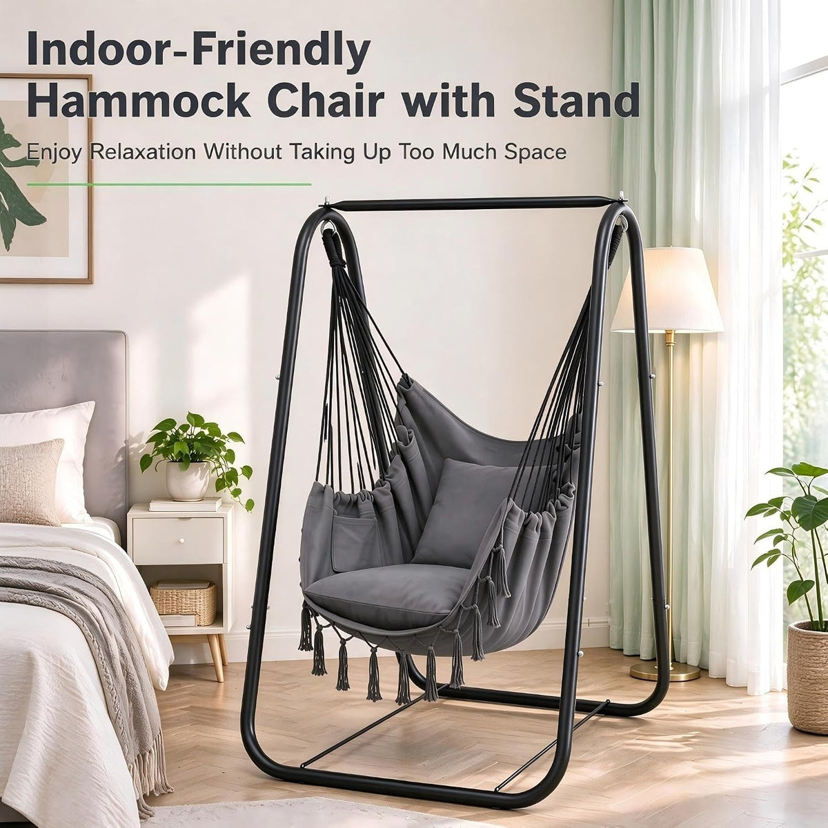 VECELO Hammock Chair with Stand Sturdy & Rustproof Frame with Anti-Tip Base