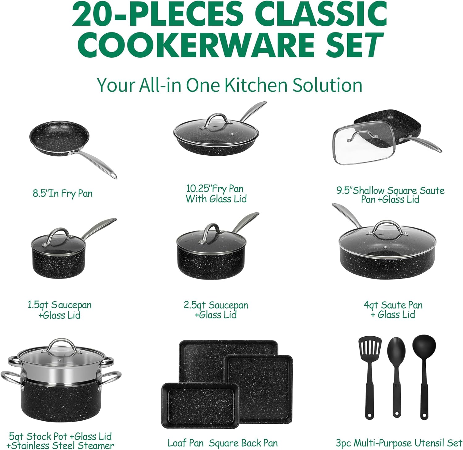 VECELO 20pcs Pots and Pans Set Non Stick - VECELO