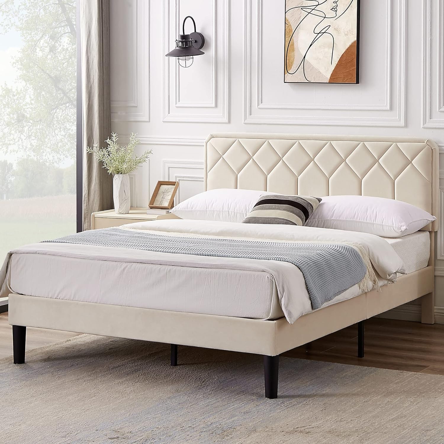 VECELO Premium Leather Upholstered Platform Bed Frame