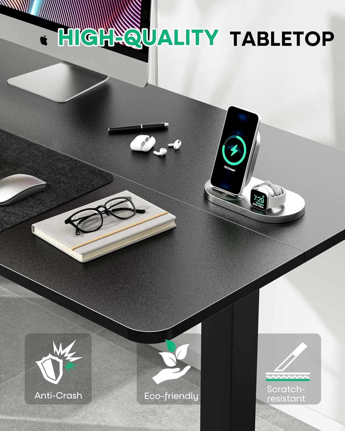 VECELO Electric Standing Desk Adjustable Height, 48 x 24 Inch Computer Desk with Headphone Hook