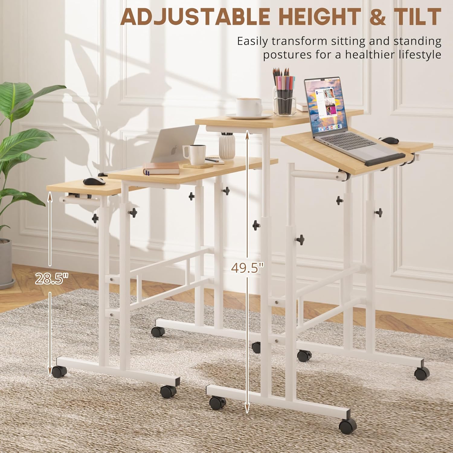 VECELO Mobile Small Standing Desk Adjustable Height