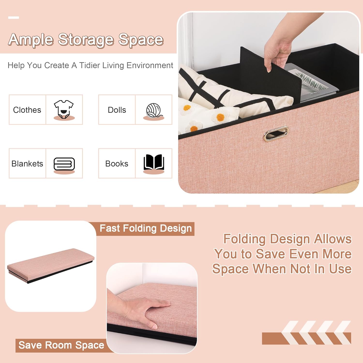 VECELO Folding Storage Ottoman Bench