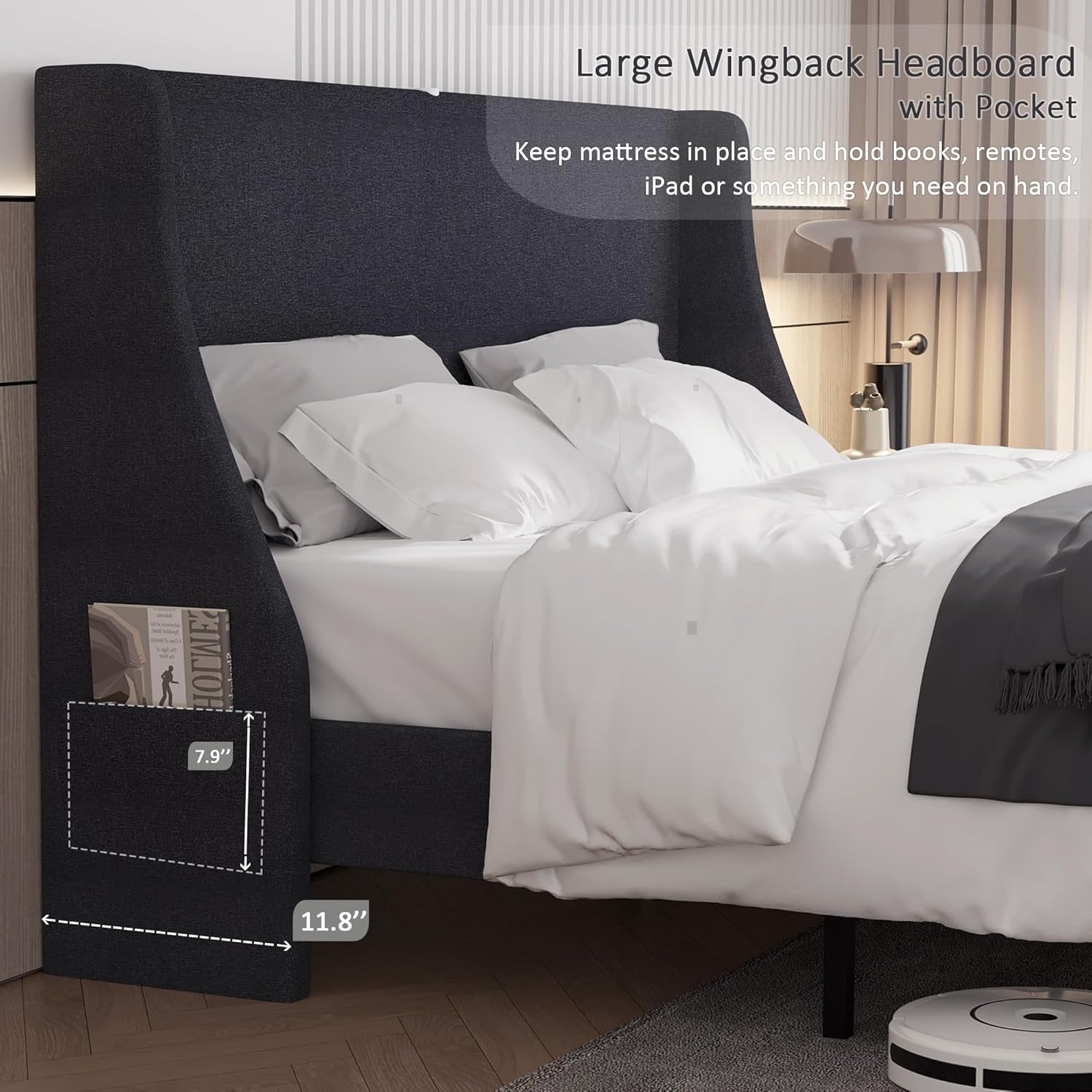 VECELO Bed Frame with Upholstered Wingback Headboard