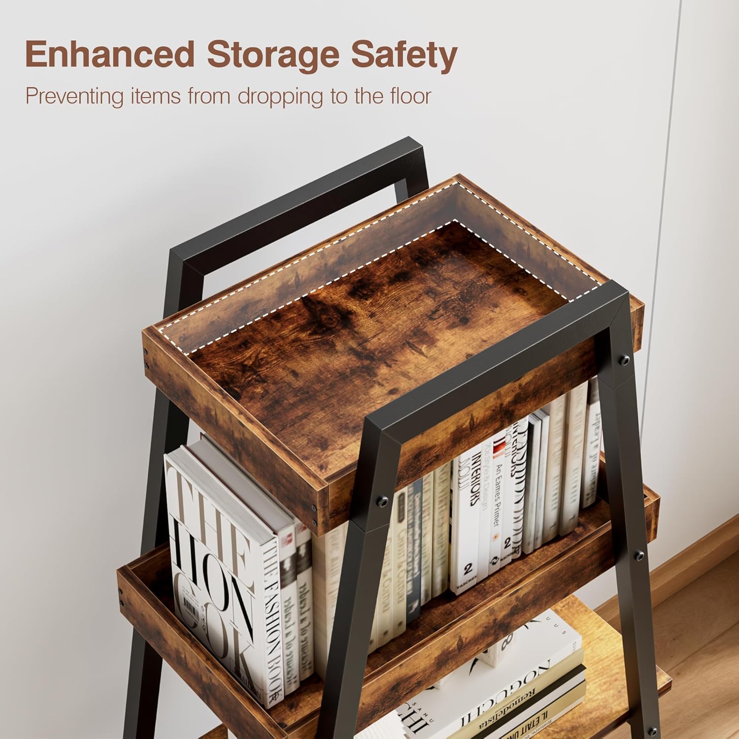 VECELO Ladder Shelf/Display Shelf 4 Tier Storage Bookcase Rack Wood & Steel - VECELO