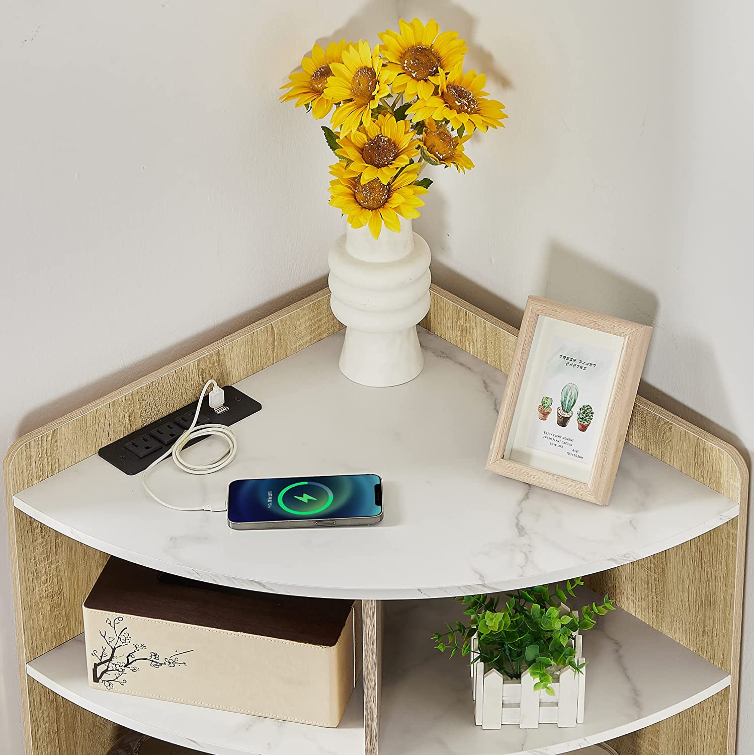 VECELO 3-Tier Corner Cabinet with 8 Cubbies, Wooden Cube Storage Organizer - VECELO