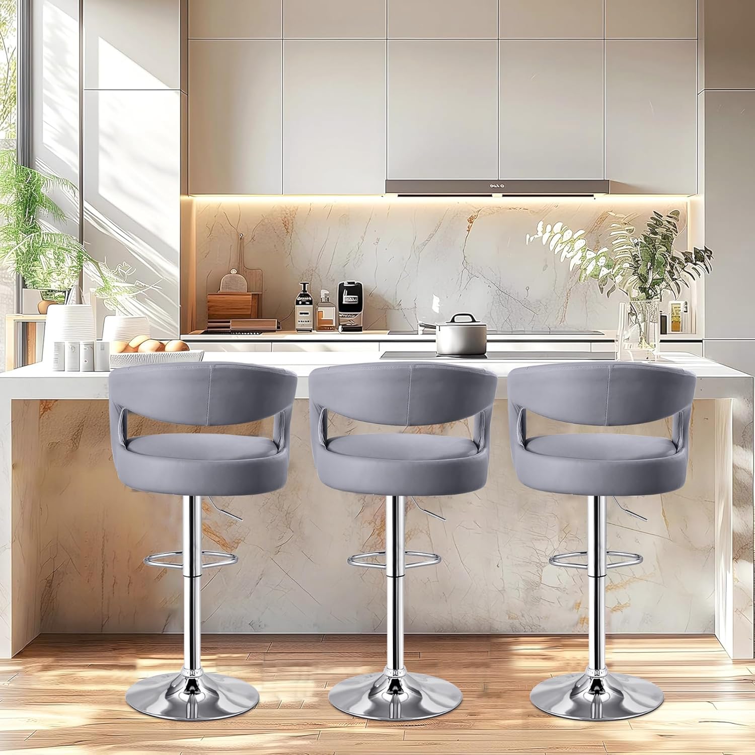 VECELO Bar Stools Set of 2 Adjustable Swivel Modern Pu Leather Barstools - VECELO