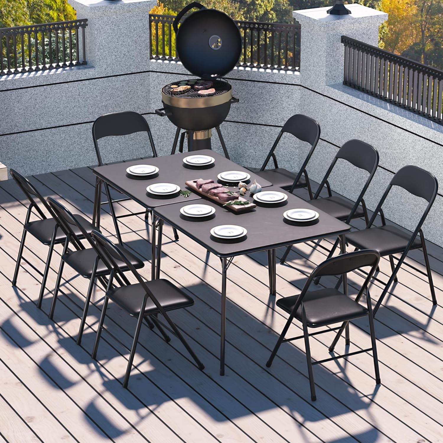 VECELO Folding Chairs 4 Pack Metal Portable with Soft PU Padded Seats