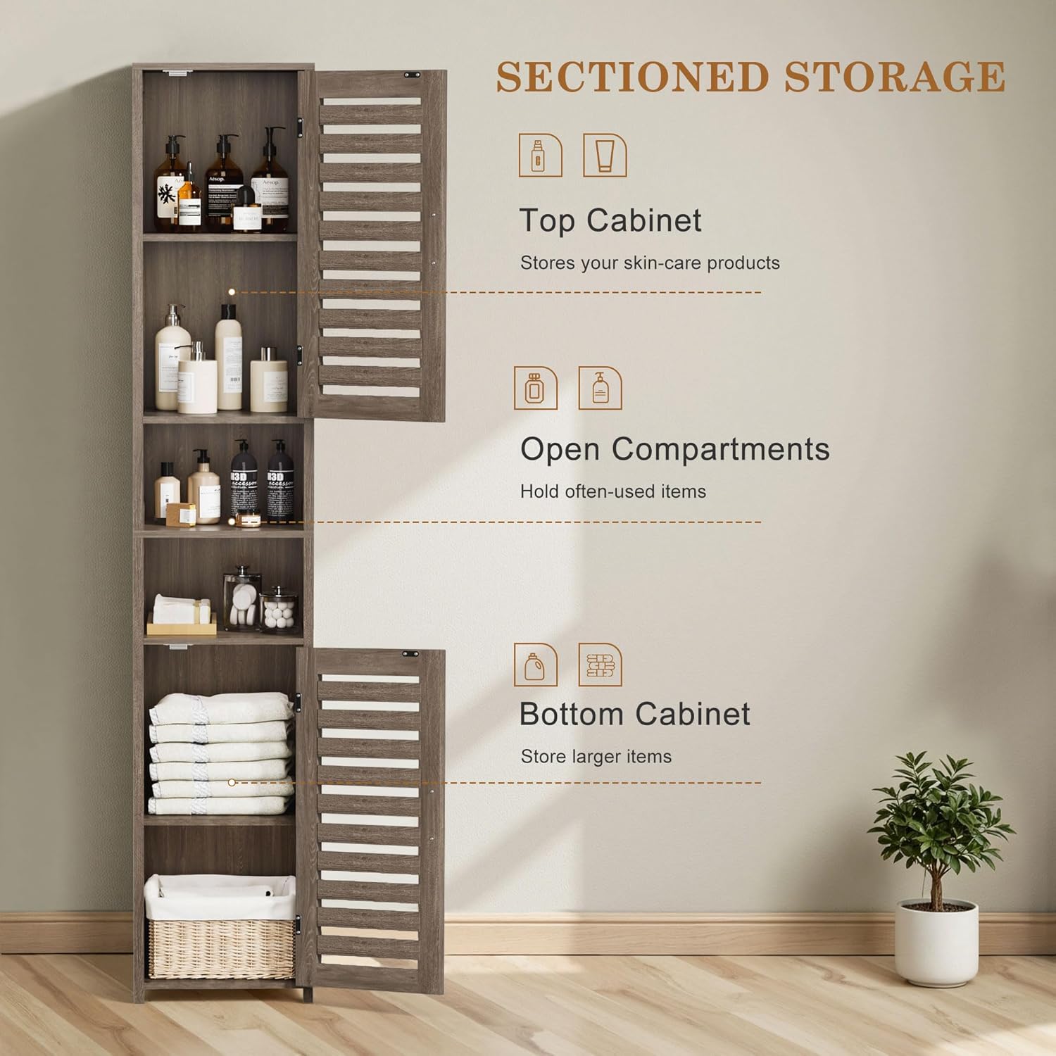 VECELO Tall Bathroom Cabinet with 2 Doors, 67" H Narrow Storage Unit with Adjustable Shelves