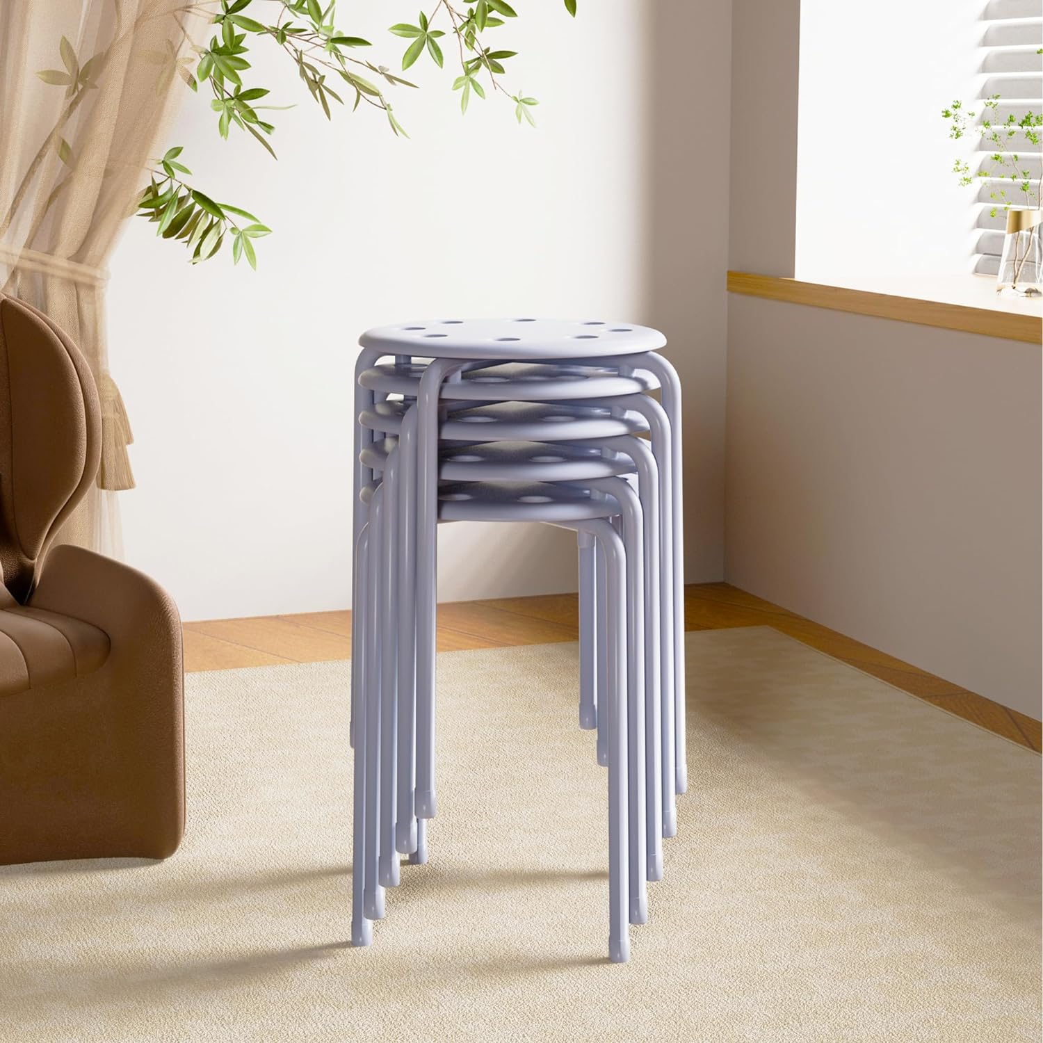 VECELO 6-Piece Stacking Stools, 17.7 Inch Standard Height - VECELO