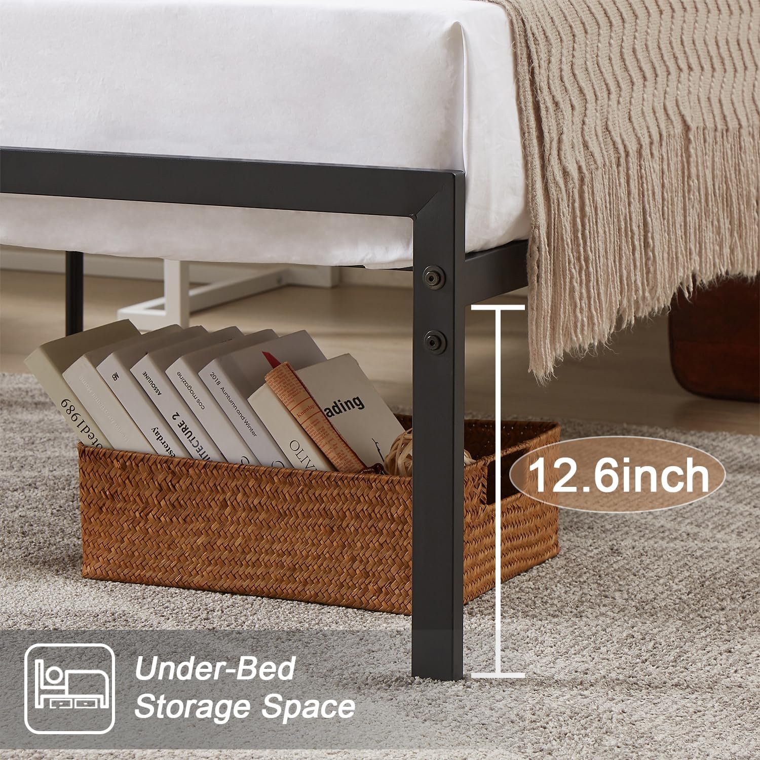 VECELO Metal Bed Frame Platform with Wood Grain Headboard&Footboard