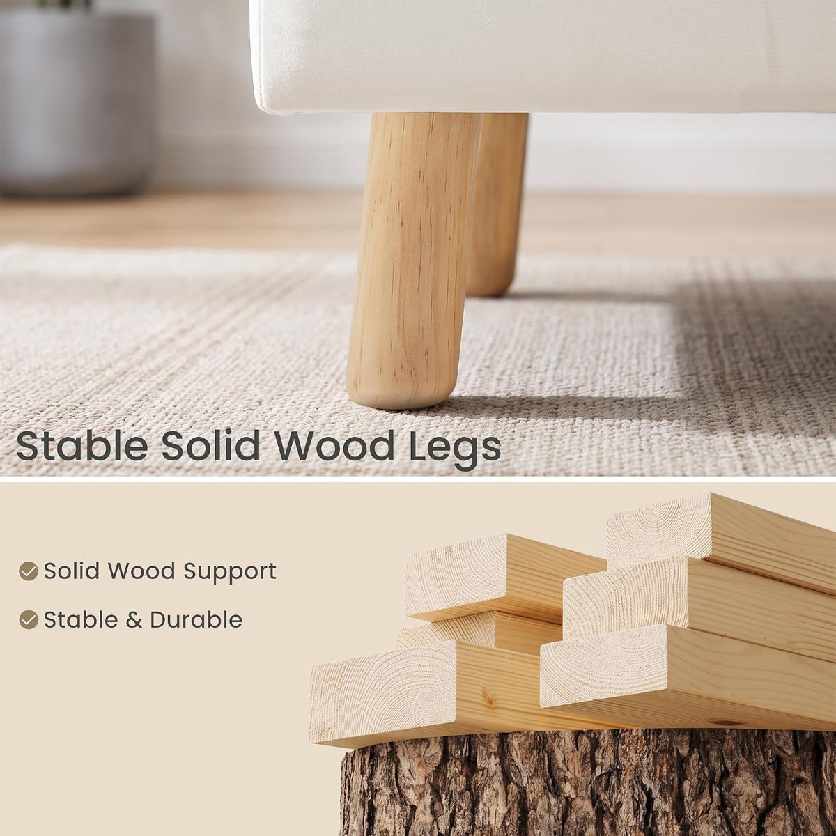 VECELO Storage Ottoman Under Desk  Small Foot Stool with Wood Legs