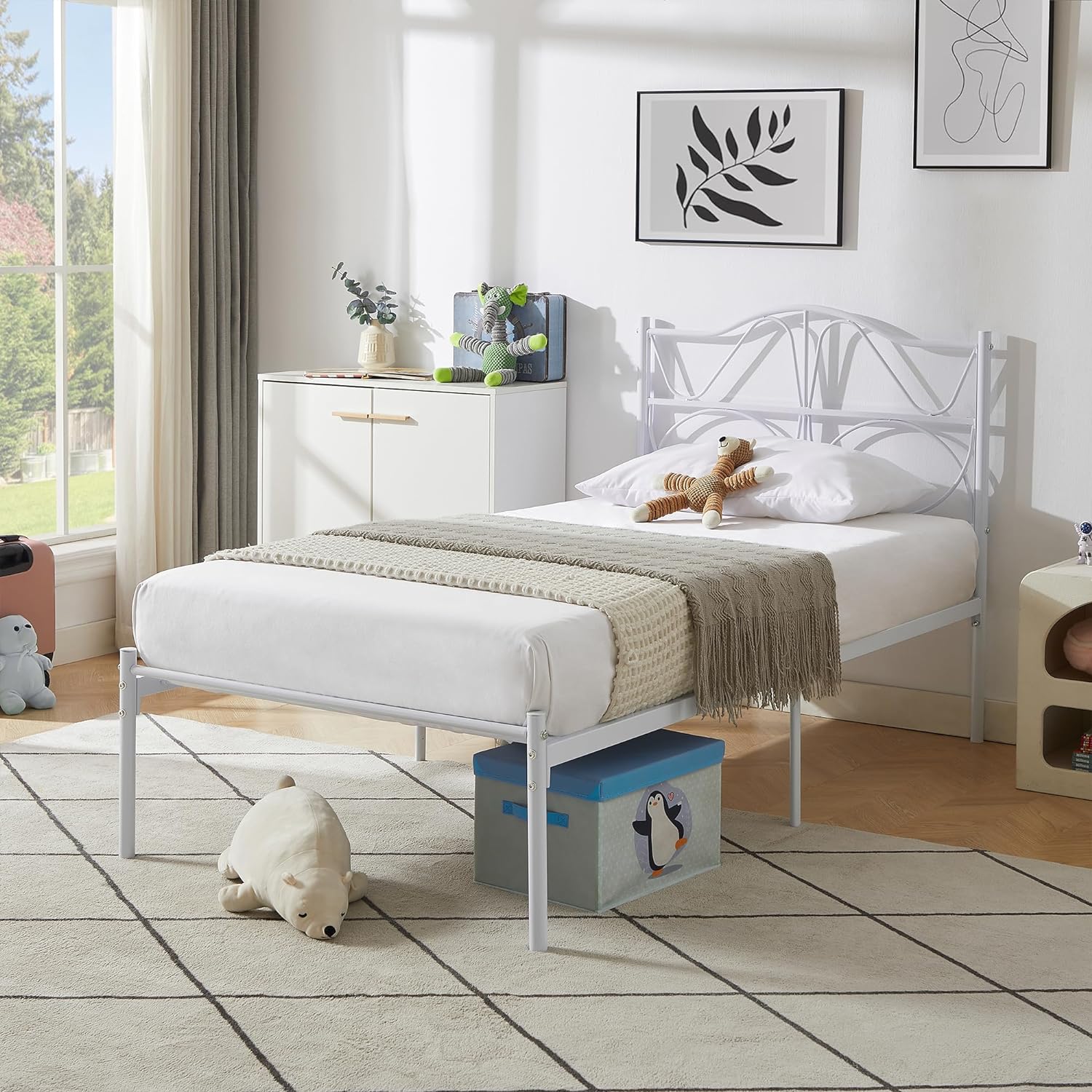 VECELO Bed Frame, Metal Bed Platform with Headboard - VECELO