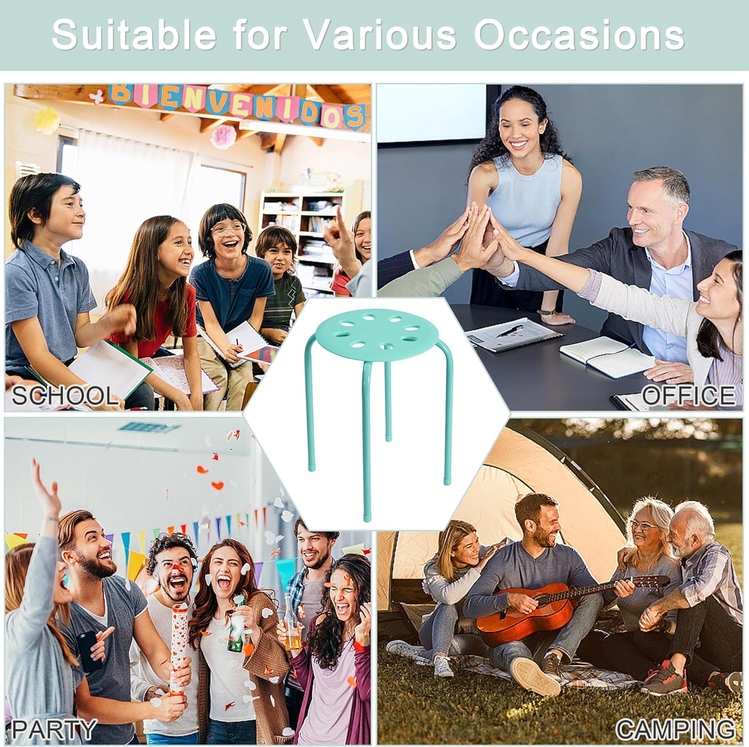 VECELO 6-Piece Stacking Stools, 17.7 Inch Standard Height - VECELO