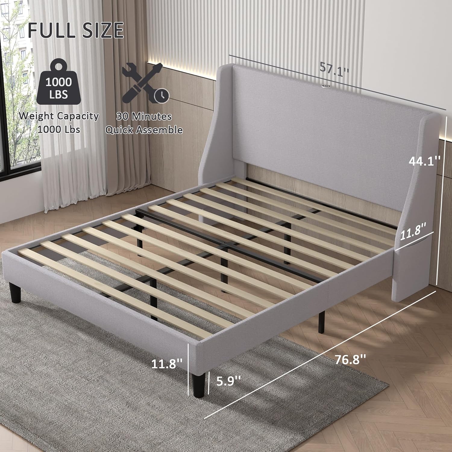 VECELO Bed Frame with Upholstered Wingback Headboard