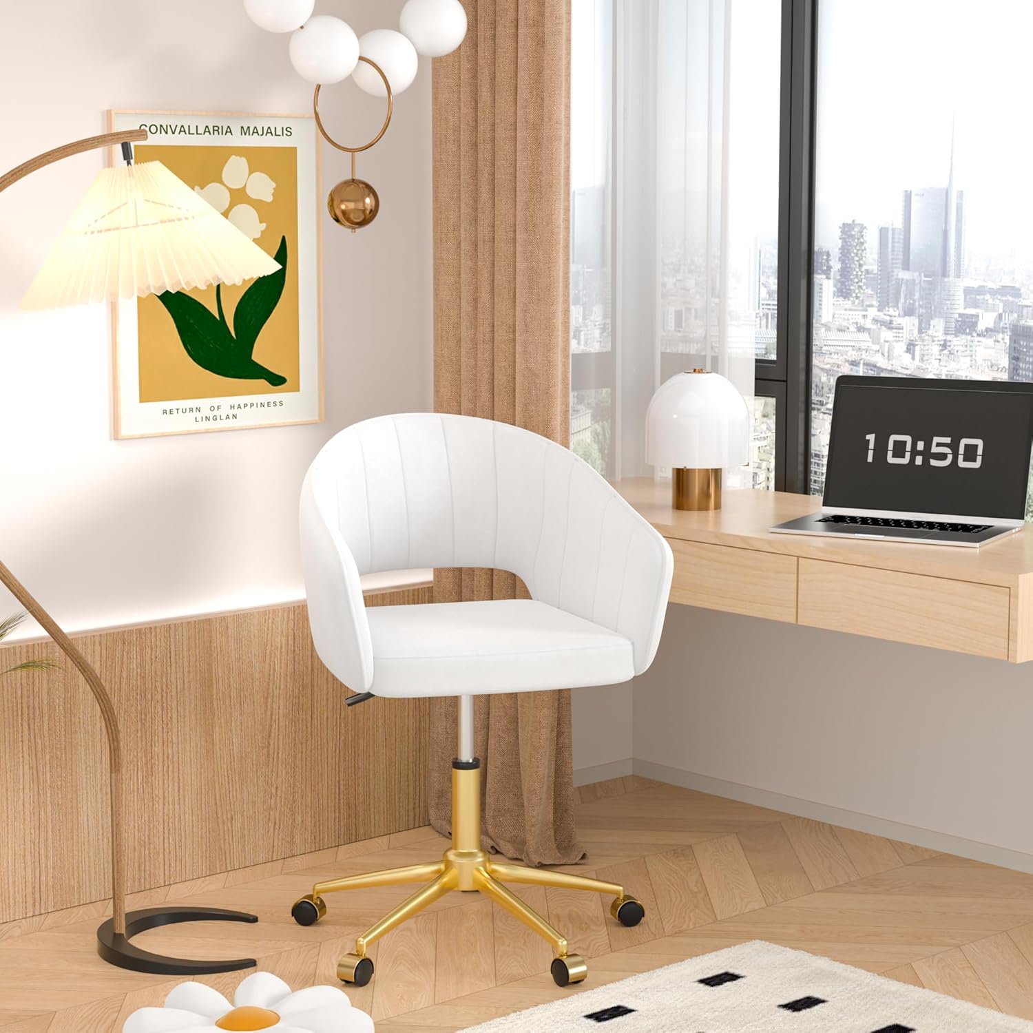 VECELO Velvet Accent Chair,Vanity Chair with Gold Base Embrased Backrest