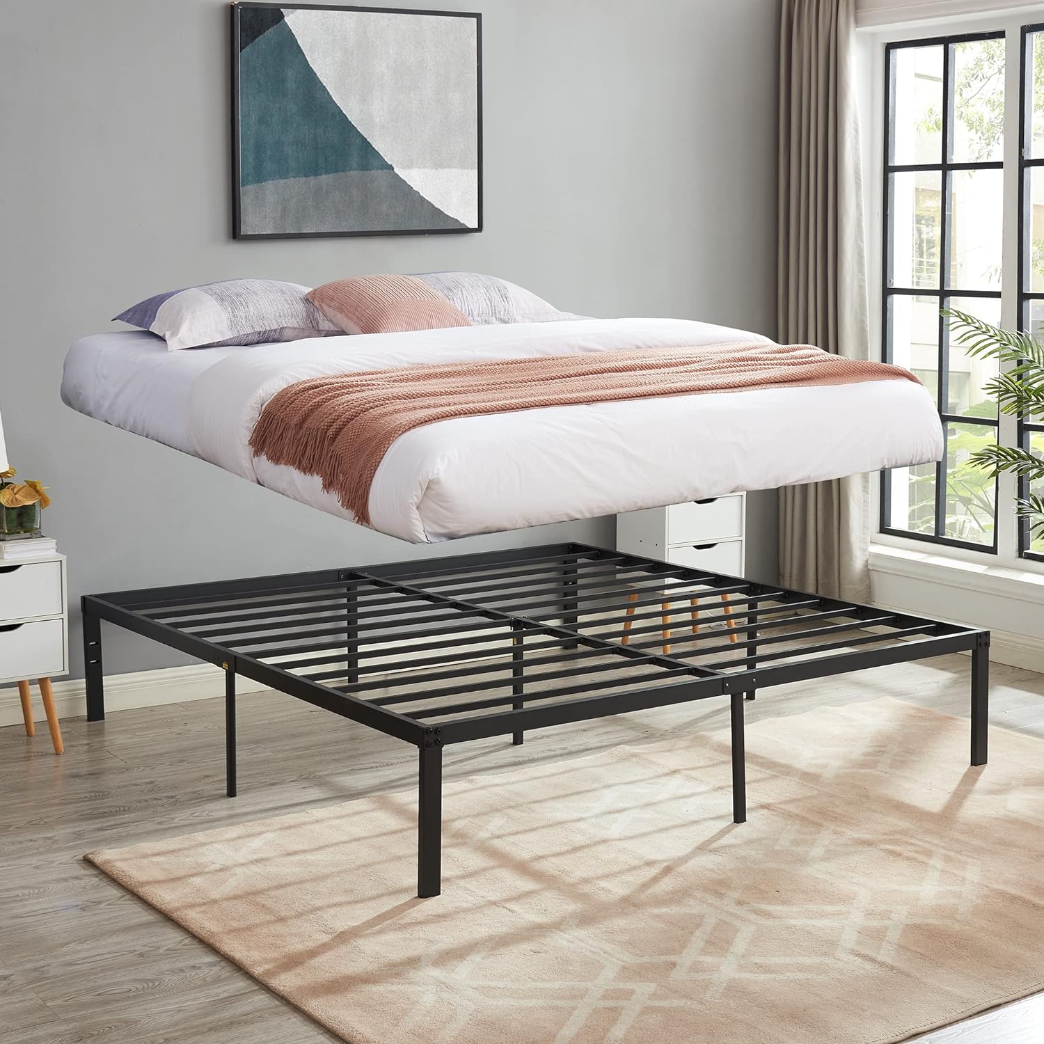 VECELO Metal Platform Bed Frame Heavy Duty Steel Slat, No Box Spring Needed