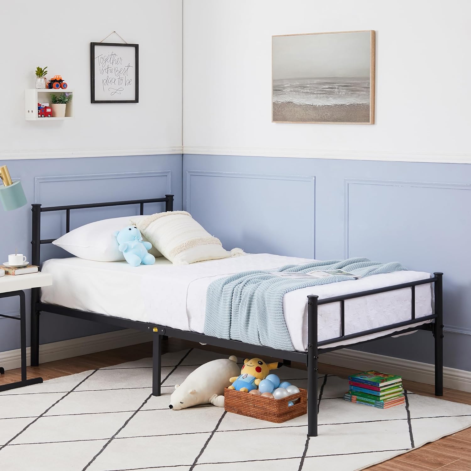 VECELO Platform Bed Frame with Headboard and Footboard, 12'' Under-Bed Storage & Strong Metal Slats Support