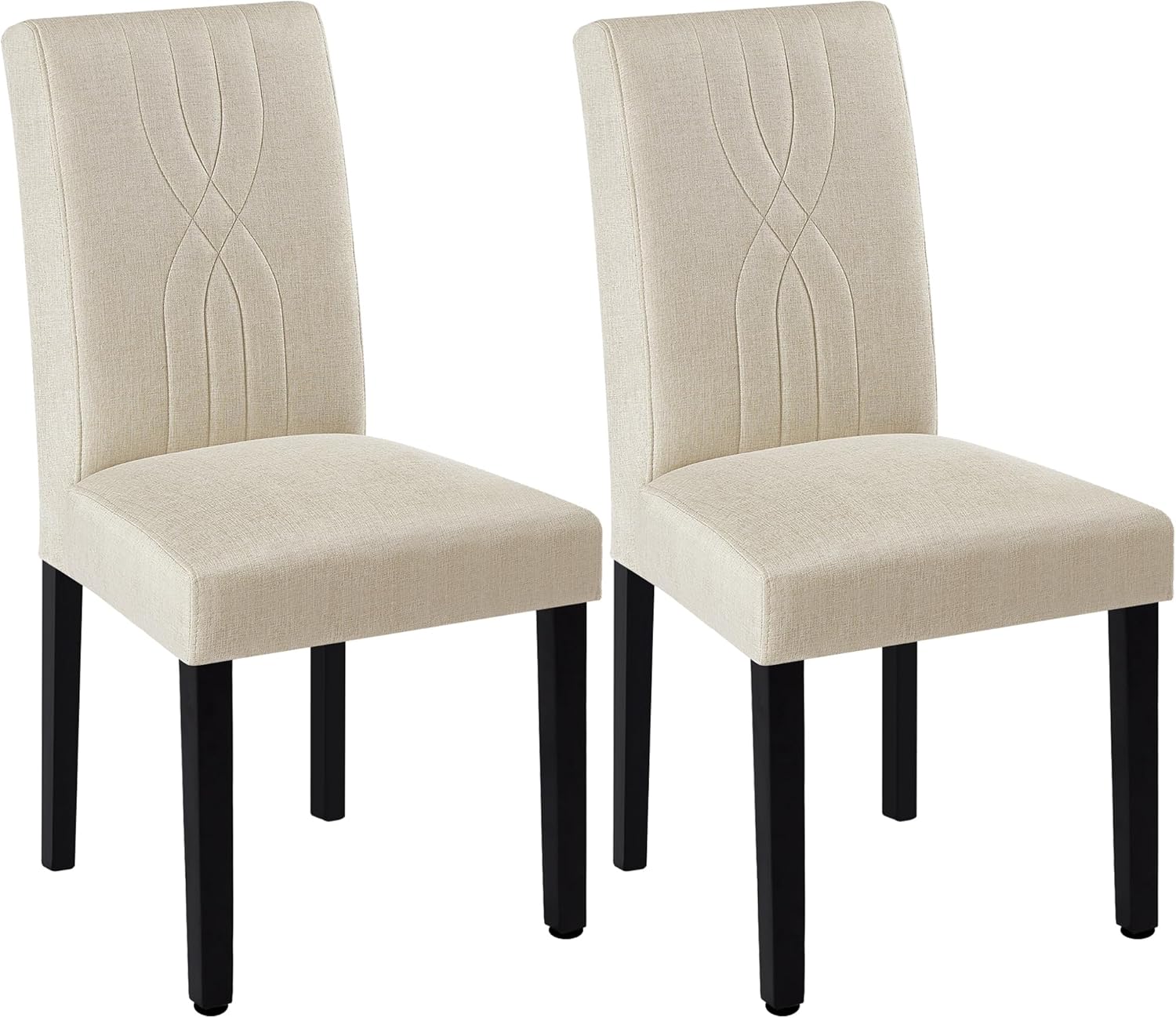 VECELO Upholstered Dining Chairs Set of 2 Modern Fabric and Solid Wood Legs & High Back